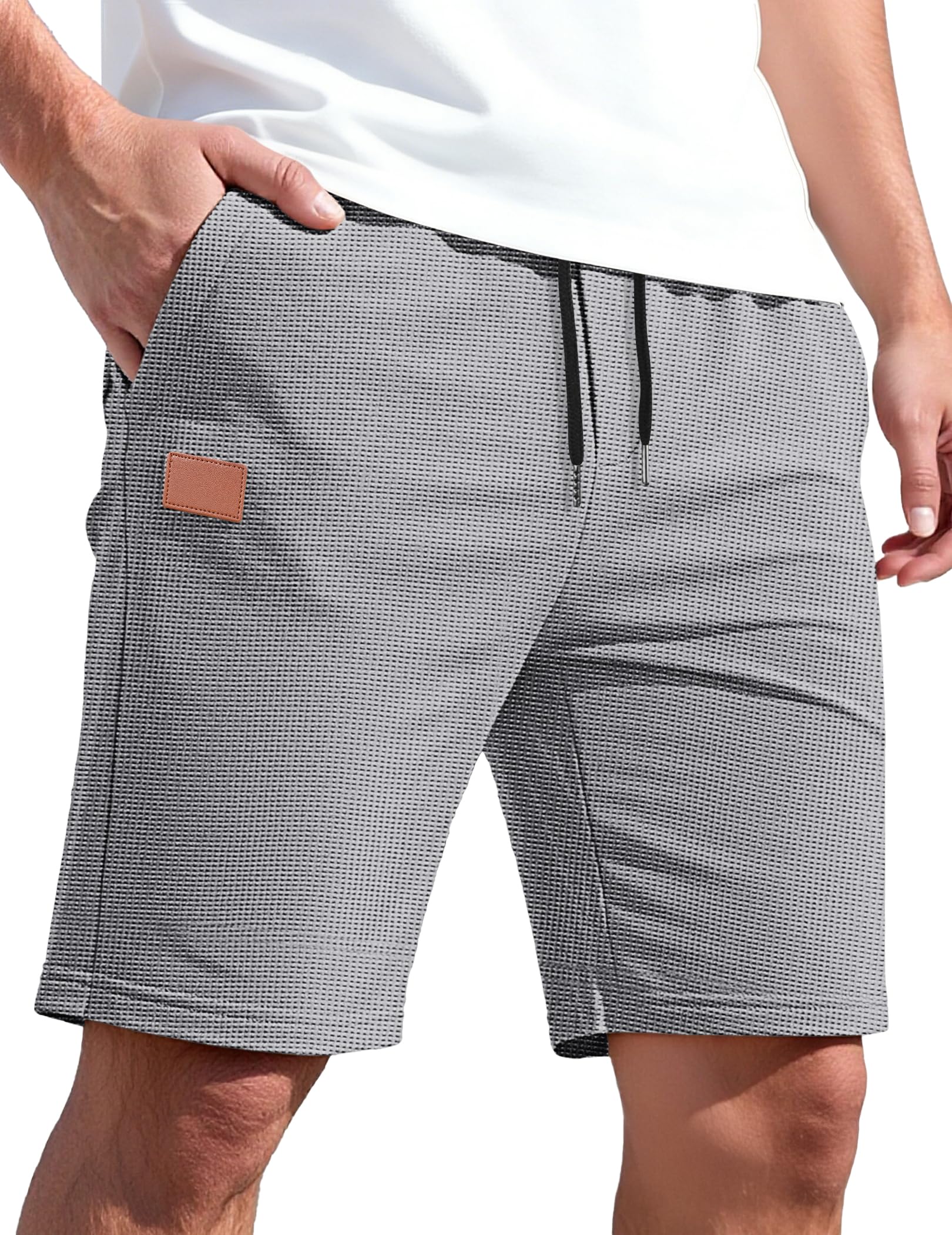 TARAINYA Pantaloncini Waffle Uomo Cotone Estivi Corti Uomo con Coulisse | 65%cotone 35%poliestere,regular fit,elastico in vita con cordoncino,elasticità,spiaggia,casual