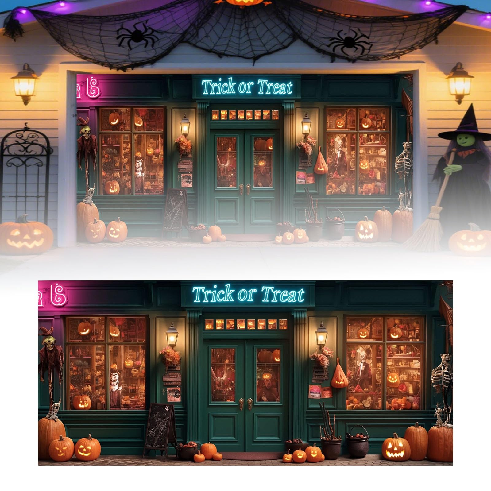 Bandera de Halloween para garaje, decoración al aire libre e interior, suministros de fiesta para colgar, diseño de murciélago de calabaza aterradora