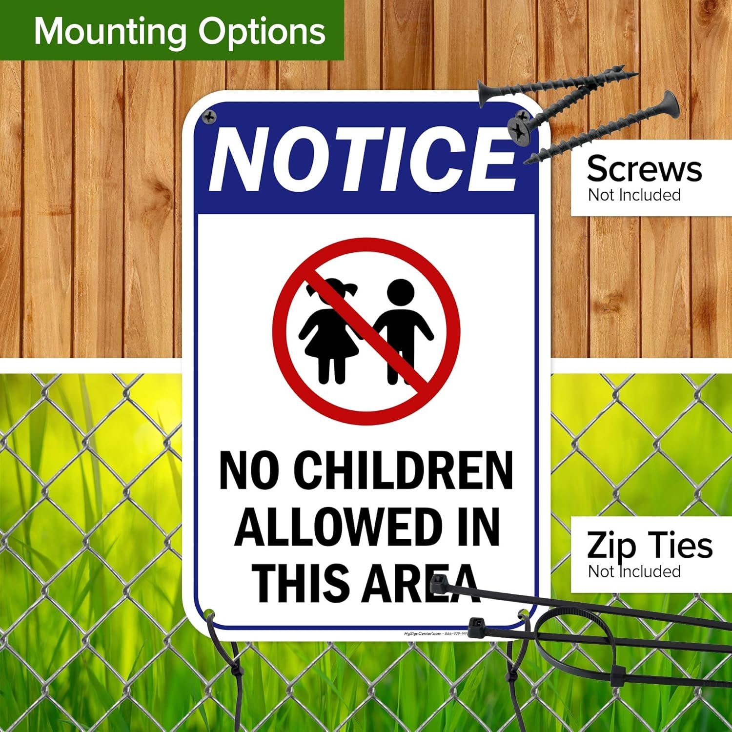 Notice No Children Allowed In This Area Sign, 12x18 Inches, 55 mil thick HDPS (high density polystyrene), Made in USA by My Sign Center