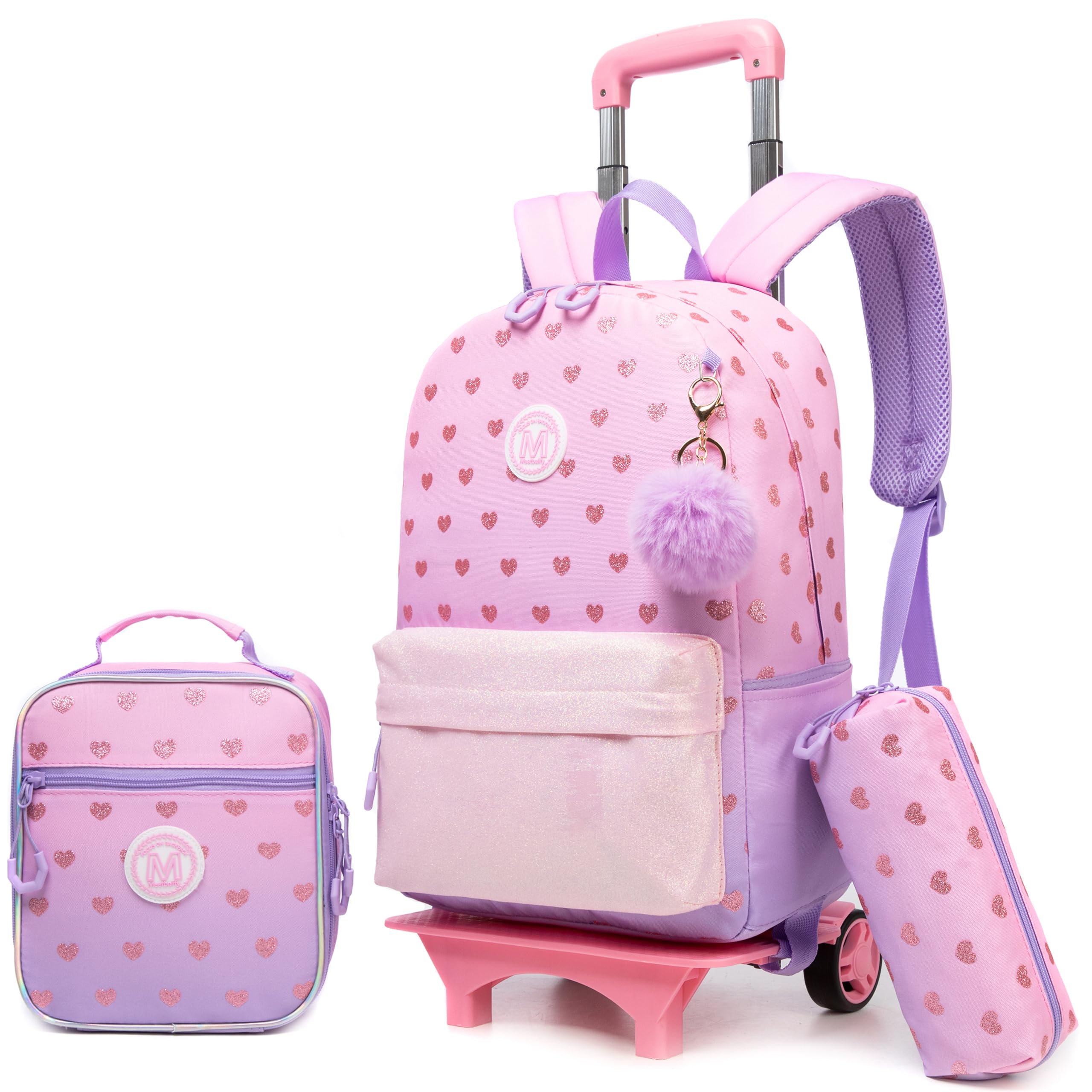 HTgroce Mochila Con Ruedas Niña con Estuche para Lápices y Bolsa para el Almuerzo, Mochilas Escolares Con Ruedas, Mochilas Escolares Con Ruedas Primaria