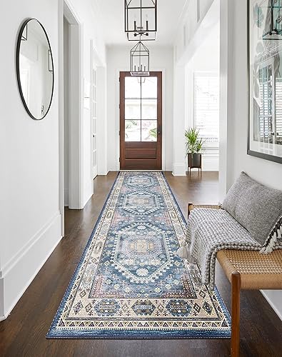 vivorug Alfombra antideslizante lavable para corredores de 2 x 10 pies alfombra de pasillo con medallón envejecida para cocina cuarto de servicio