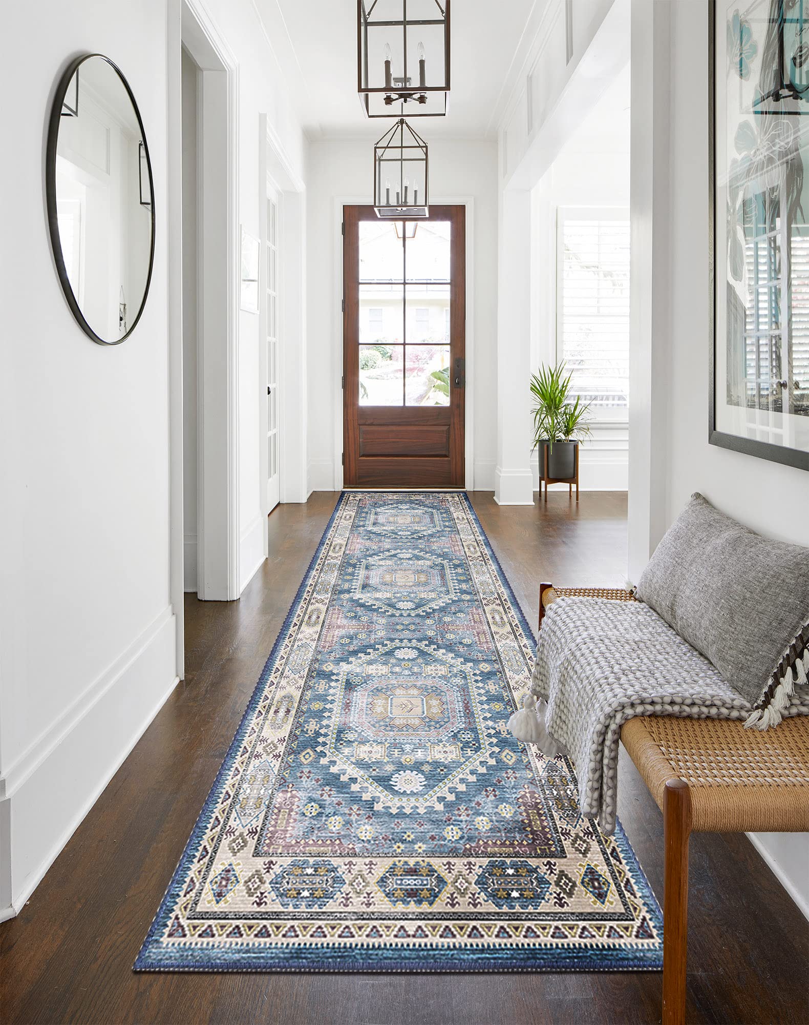 vivorug Blue Runner Rug 2'x8' Vintage Washable Non-Slip Runners for Hallways Kitchen Entryway Laundry Room Carpet Hallway Runner