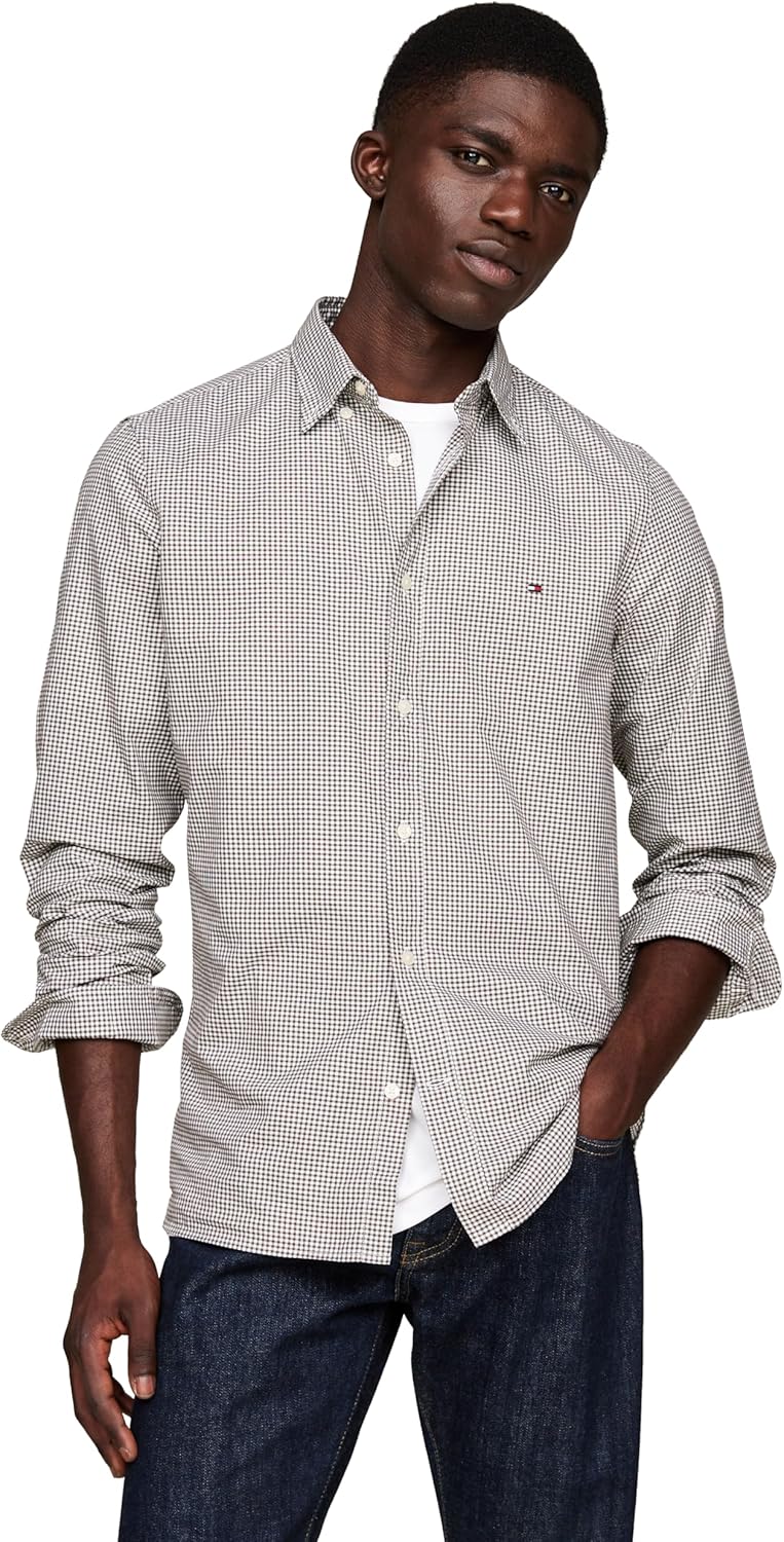 Tommy Hilfiger Mens Long Sleeve Poplin Shirts in Slim Fit, Men's Button Down Shirts, Also Available in Big and Tall