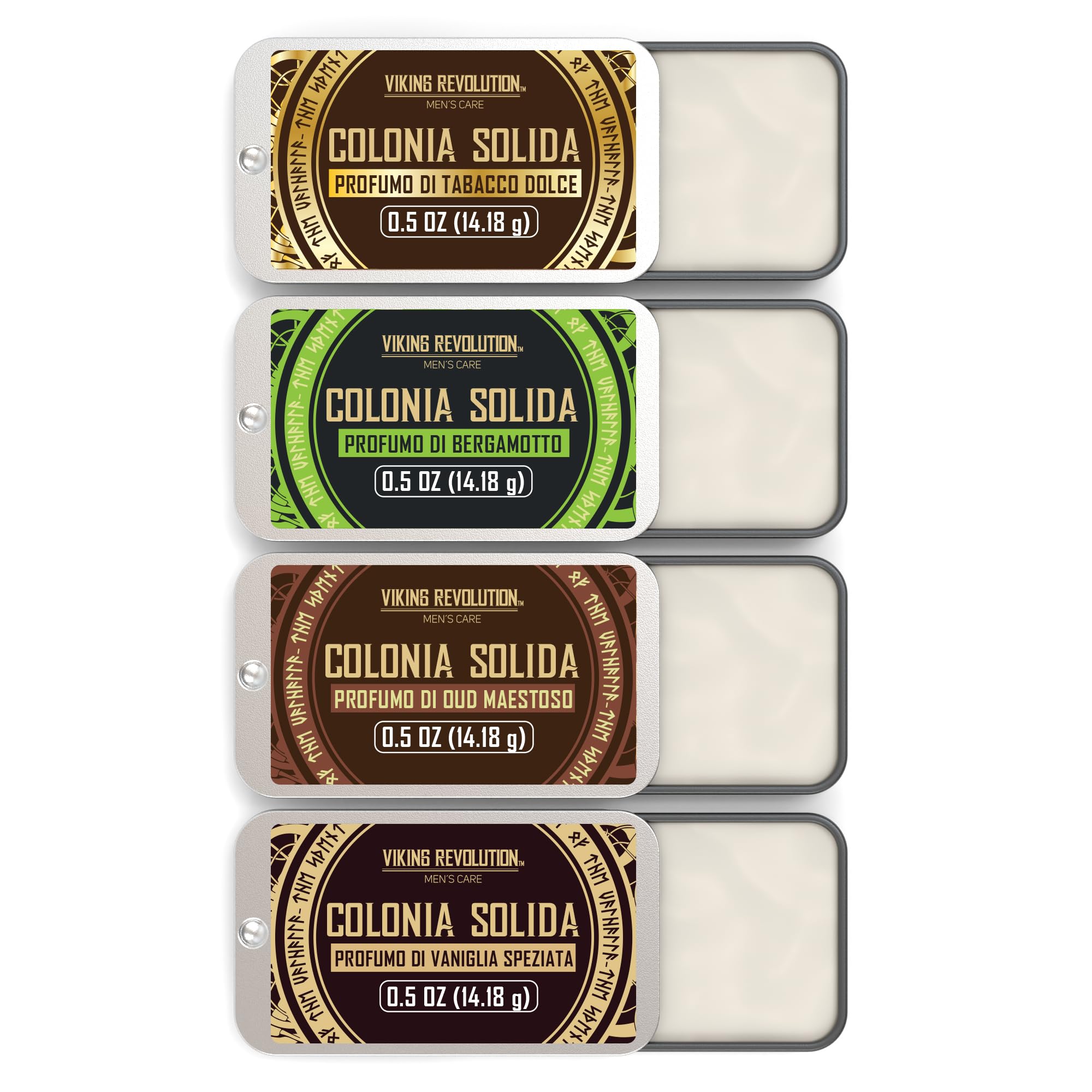 Viking Revolution - Profumo Solido - Colonia Uomo - Profumo Uomo con Vaniglia Speziata, Tabacco Dolce, Maestoso Oud, Bergamotto - Regalo Uomo - Confezione da 4 x 14 g