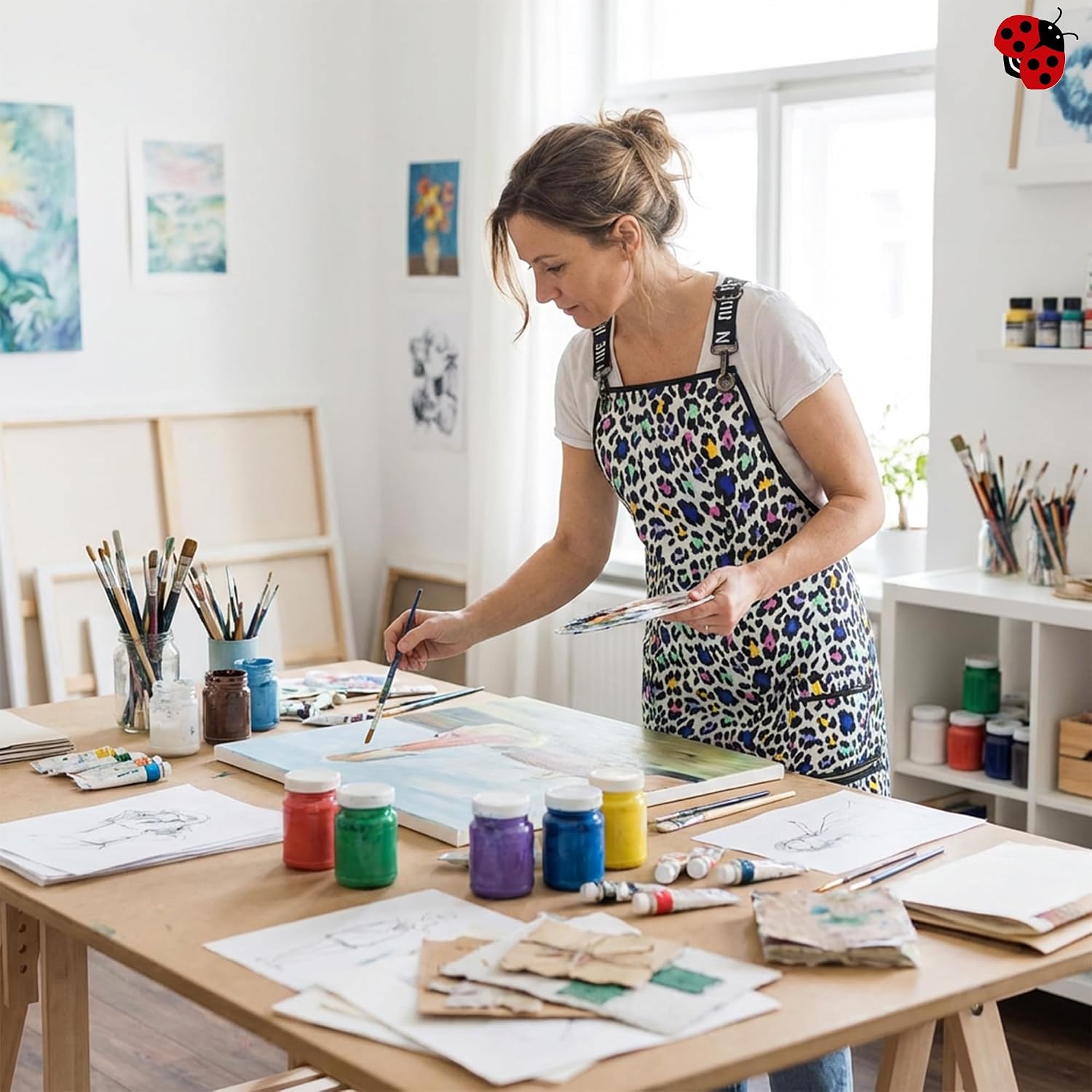 Ladybird Line 137 Unisex Multicolor Leopard Waterproof Crossover Adjustable Strap Apron, Hair Bleach Resistant, 2 Pockets