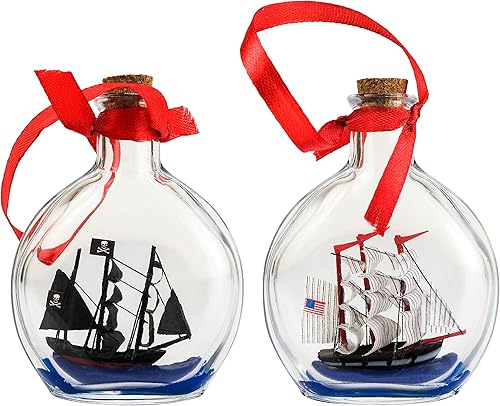 SAILINGSTORY - Juego de 2 adornos náuticos de Navidad para barco en botella USS Constitution y barco pirata disponible en Yaxa Peru