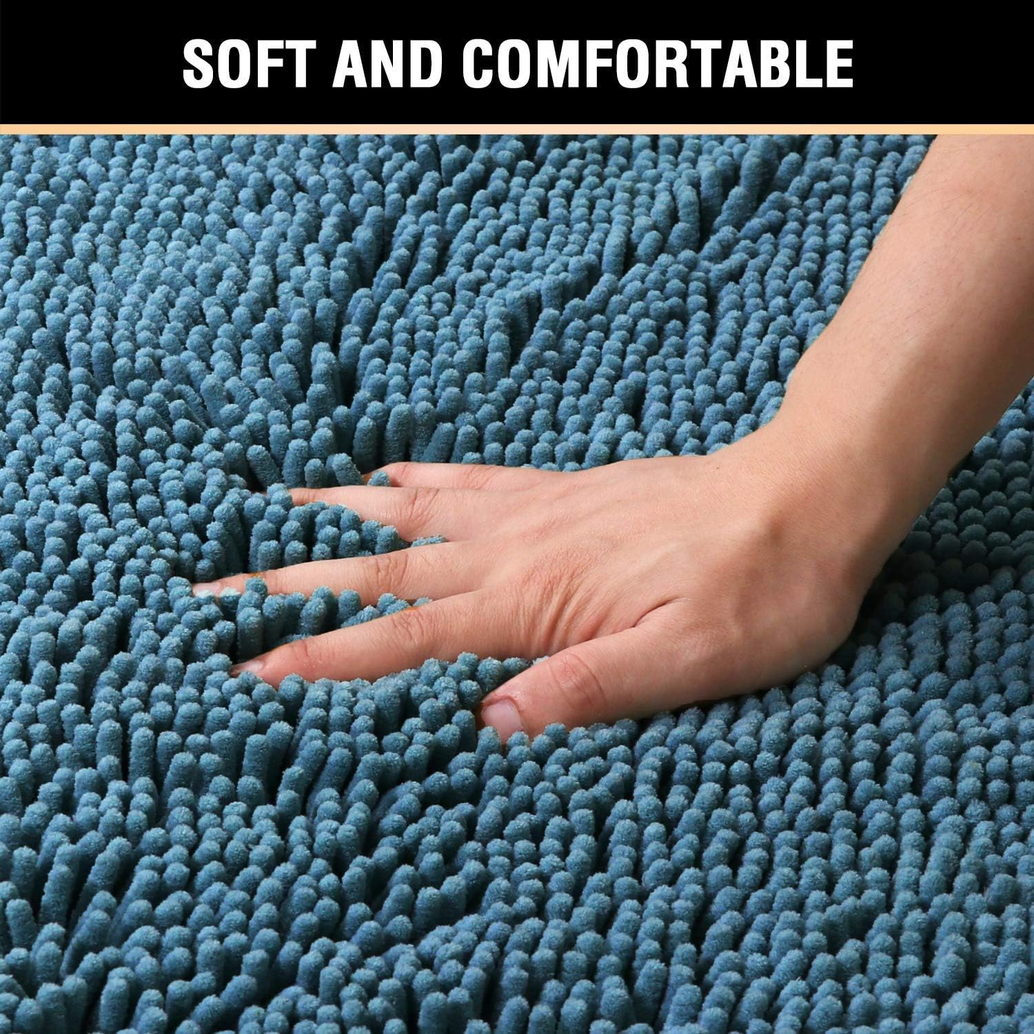 H.VERSAILTEX Luxury Chenille Dark Teal Bathroom Rug Mat 17” x 24” Bundle 2 Pieces Bathroom Rug Mat 32" x 20" & 17" x 24" Dark Teal