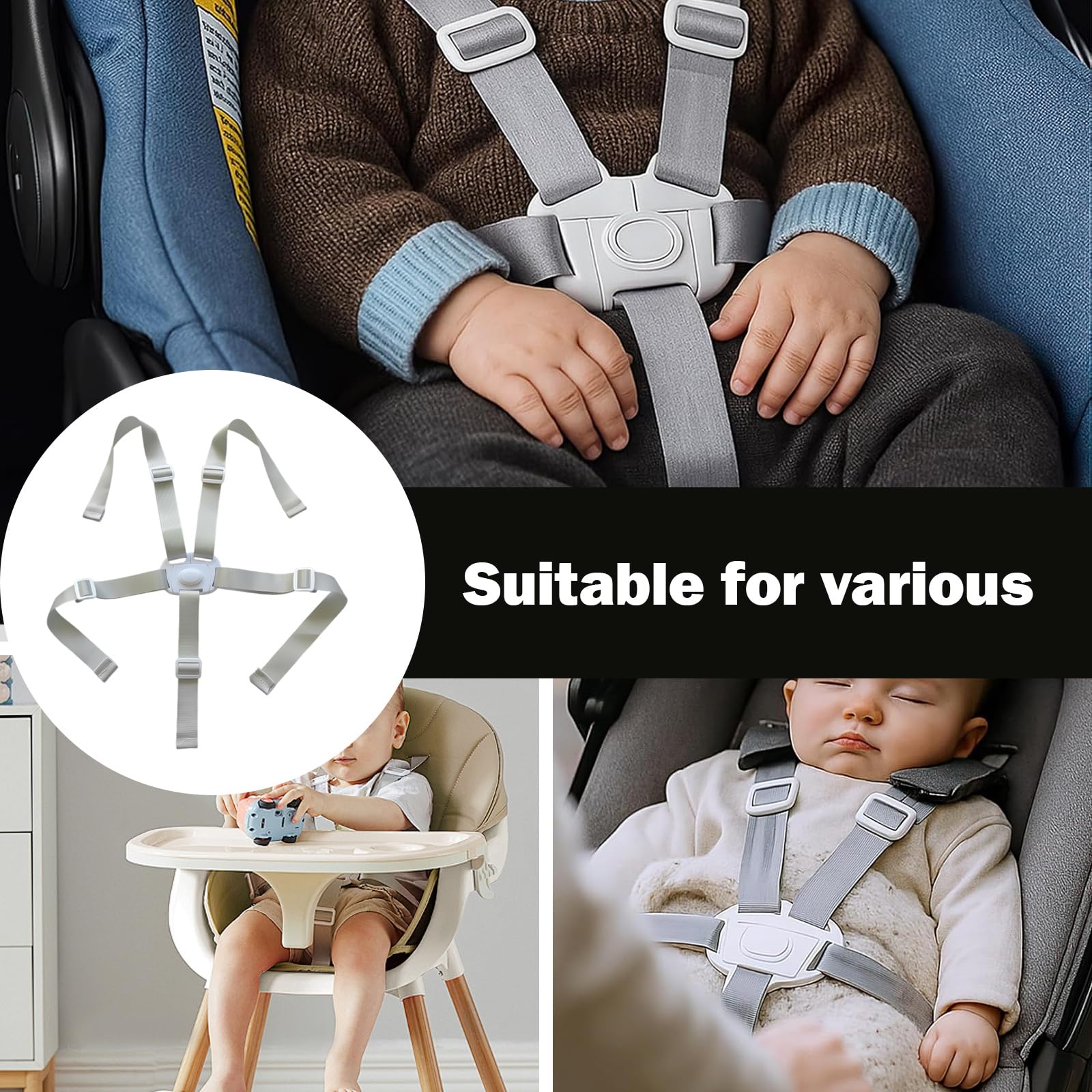 Cintura di sicurezza per seggiolone, cintura di sicurezza a 5 punti, cintura di sicurezza universale regolabile per bambini