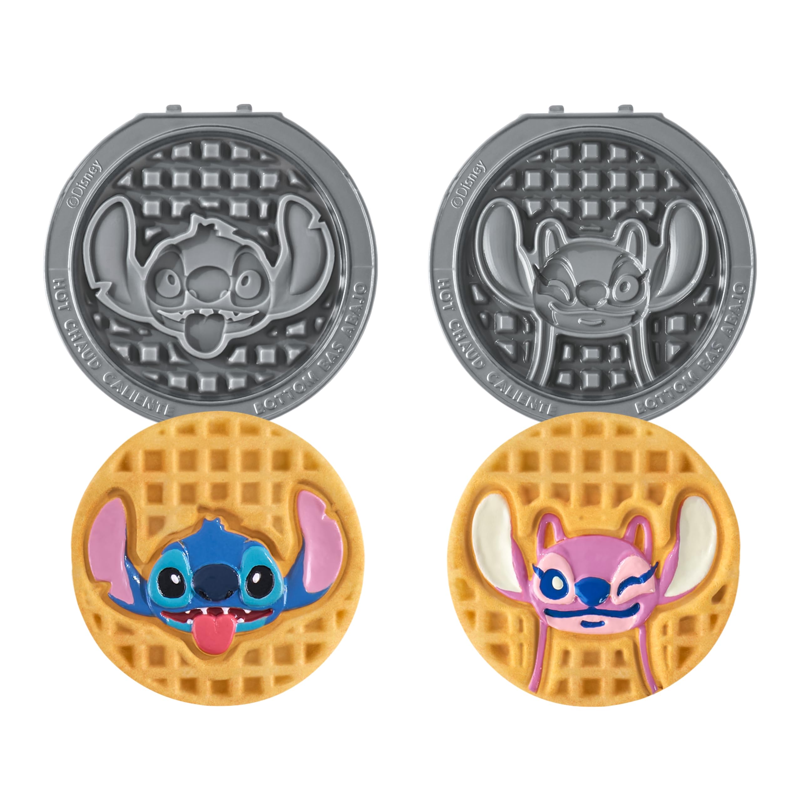 Disney Dash MultiMaker® Mini System Removable Plate Set - Ceramic Coating Replacement Plates for Waffle Breakfast - Waffle Maker Not Included - 4-Inch - 2-Pack - Stitch &amp; Angel
