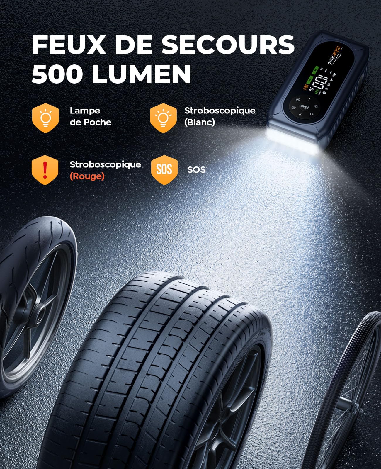 9 en 1 Booster Batterie Voiture 6000A, 12V Démarreur Voiture avec Compresseur 150PSI, Booster Batterie avec Lampe LED 500 Lumens à 4 Modes et Ecran LCD 3,3''(Tout Gaz ou 10L Diesel)