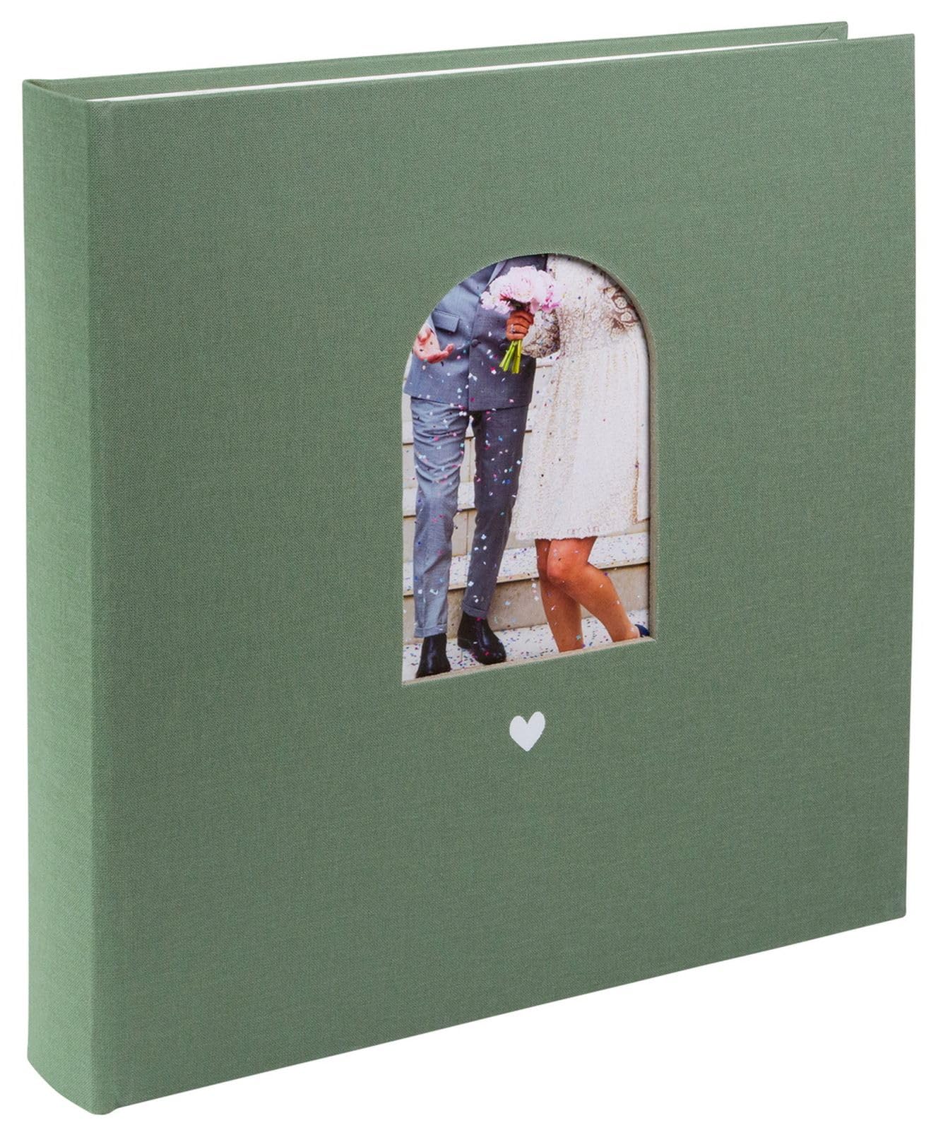 goldbuch 08 047 Hochzeitsalbum Herzensmoment Artischocke, Fotoalbum mit Fensterausschnitt, Erinnerungsalbum mit 60 weißen Seiten und Pergamin-Trennblättern, Einband aus Leinen, ca. 31 x 30 x 4 cm