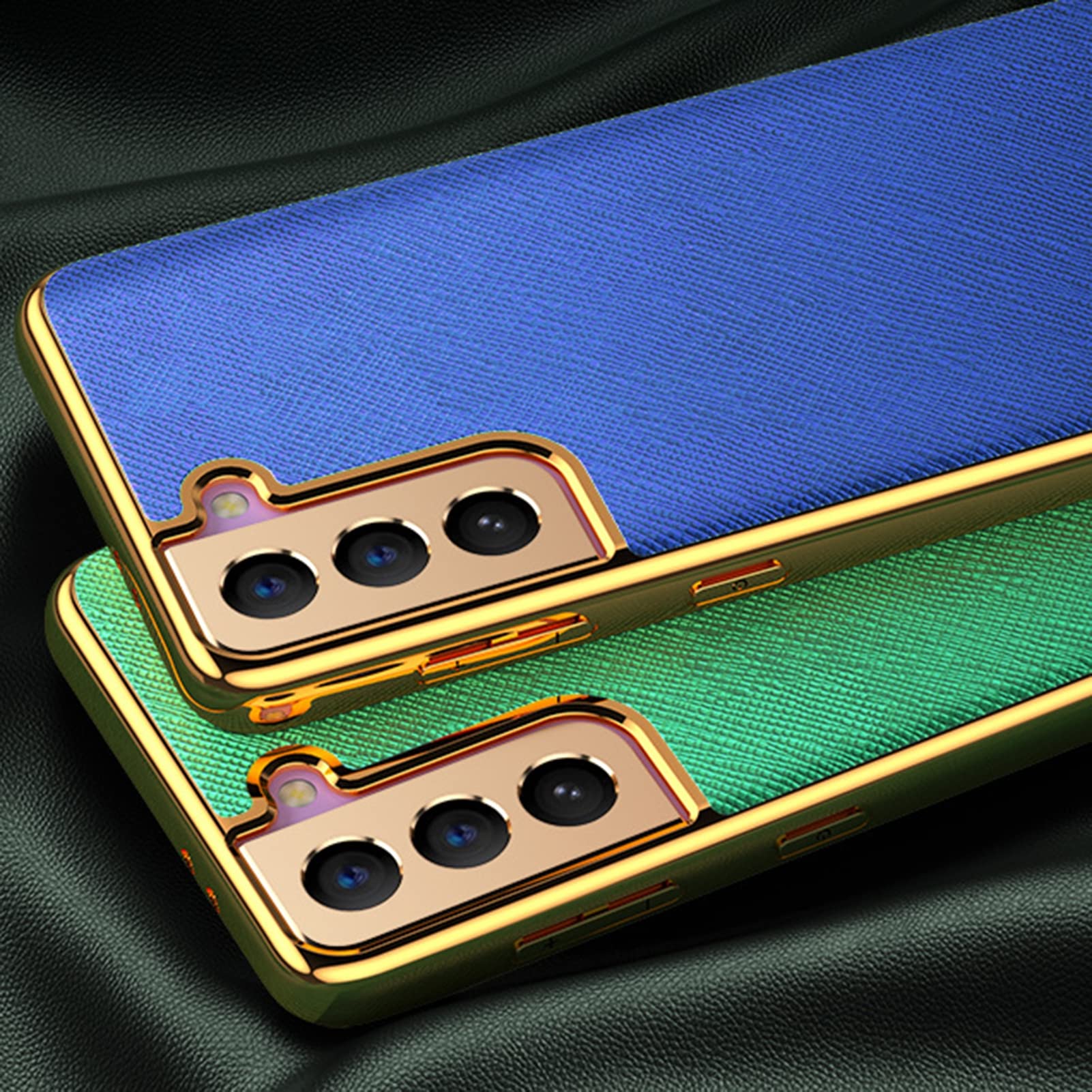 CIRONI Lederhülle für Samsung Galaxy S23/S23 Plus/S23 Ultra, fortschrittliche Cross-Textur-Hülle, Linsenschutz, luxuriöse Beschichtung, Goldrand, stoßfest für kabelloses Laden, Blau, S23 Ultra