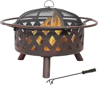 Sunnydaze Crossweave Small Outdoor Fire Pit, Wood Burning, Round, 30"