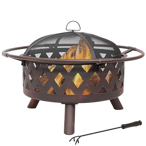 Sunnydaze Crossweave 30" Small Outdoor Fire Pit, Wood Burning, Round