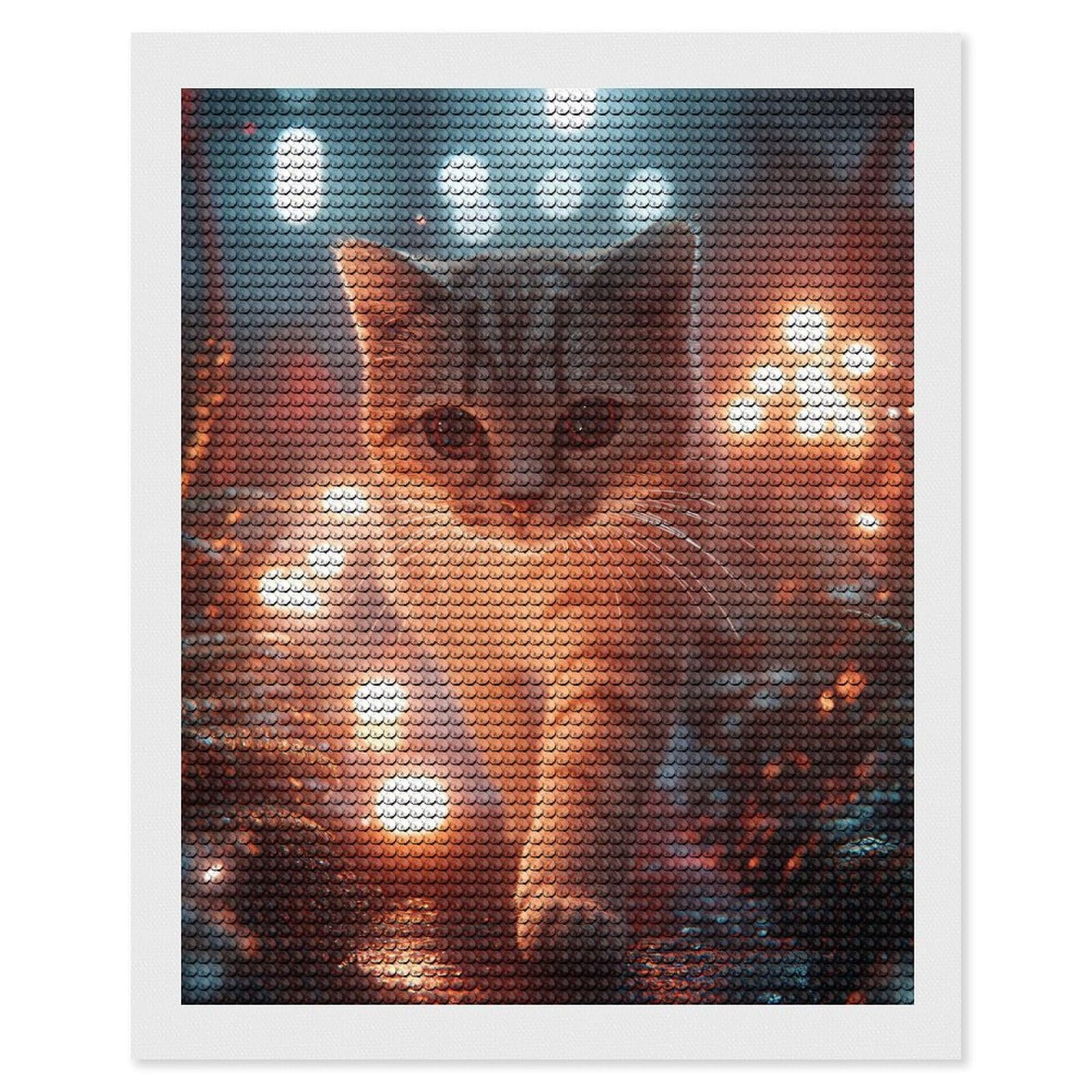 Junmoney Striped Cat in A Magical Forest Diamond Painting Canvas Kit 16"x20", Relaxing DIY, Modern Decor, Aesthetic Room Decor, Home Wall Art, Wall Art Gift