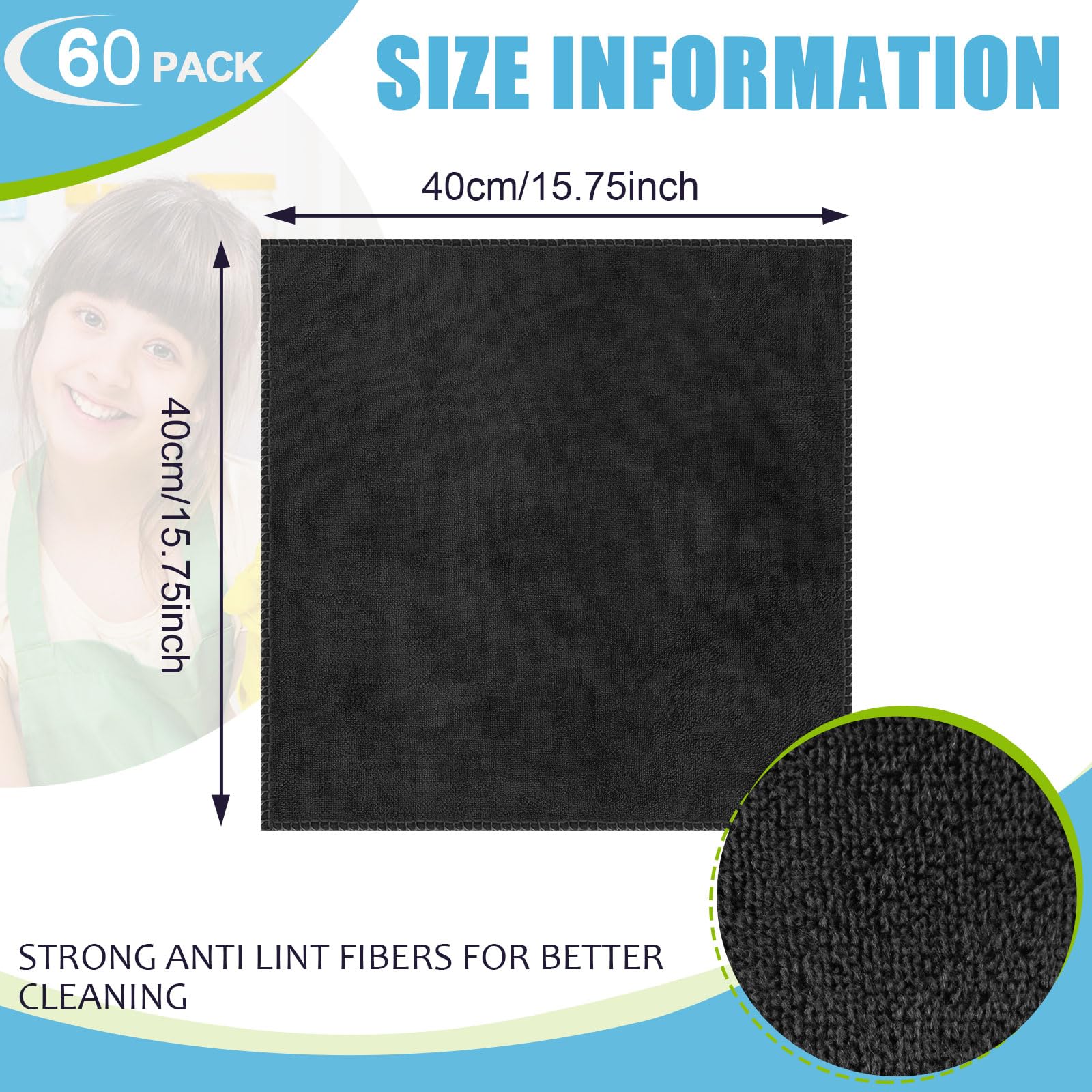 Nuenen 60 paños de limpieza de microfibra para automóviles de 15.75 x 15.75 pulgadas, toallas de coche ultra absorbentes, secado reutilizable, suministros de limpieza de coche, casa, cocina, ventana,