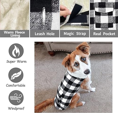 Miniatura 3 de Malier Abrigo de invierno para perro, abrigo clásico a cuadros a prueba de viento, chaqueta de nieve para perro con bolsillo, ropa de invierno para