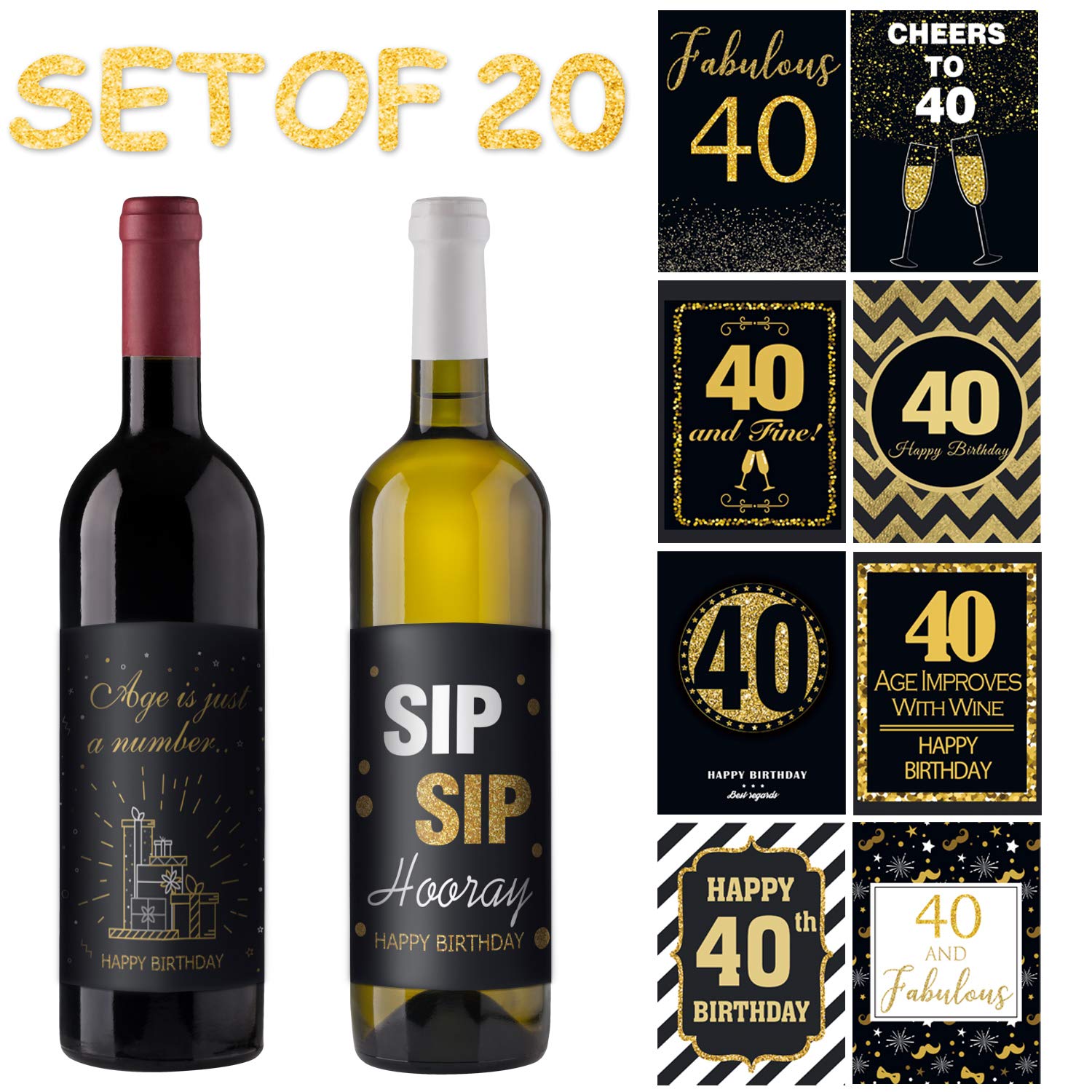 Buy Happy 40th Birthday Wine Bottle Labels Stickers Gold and Black