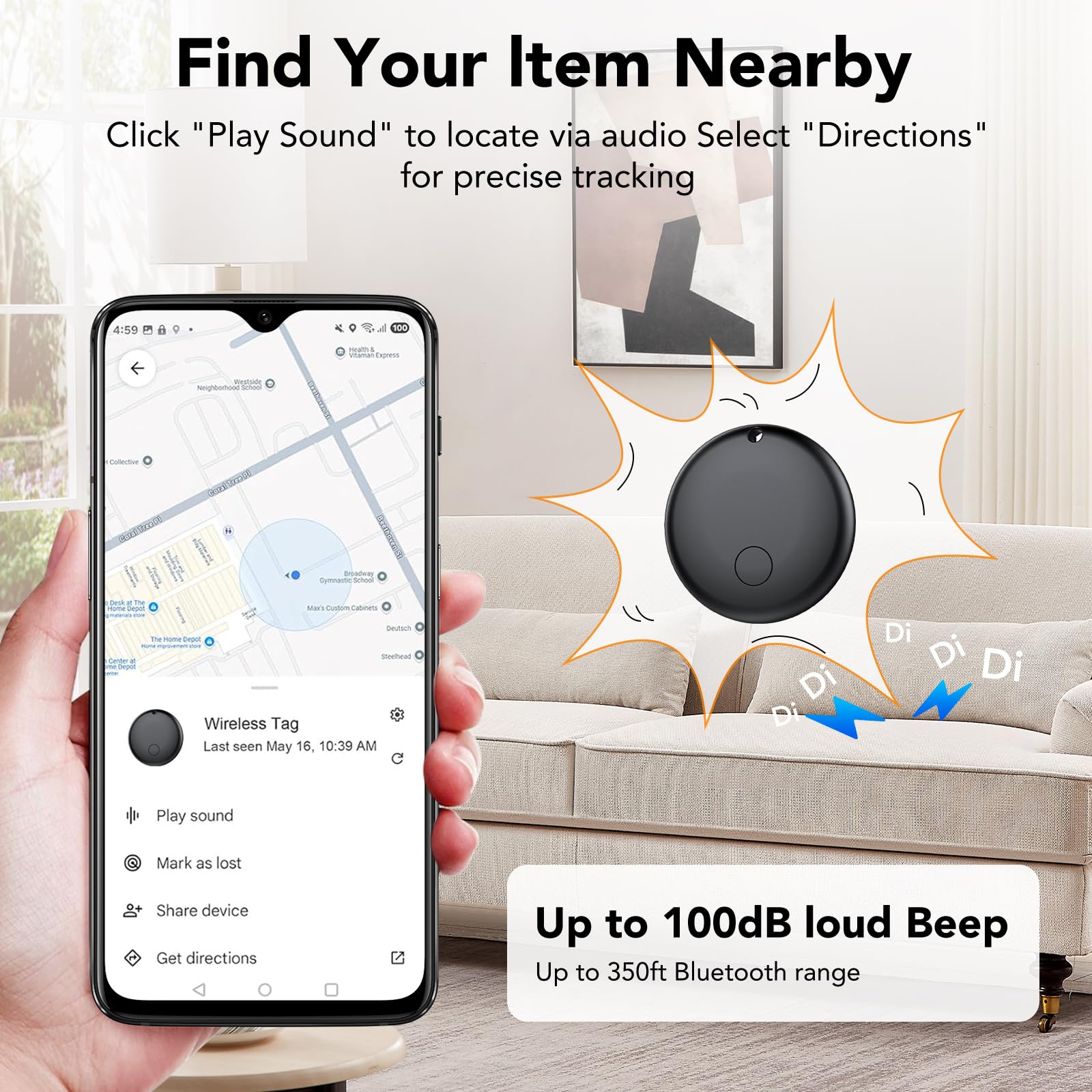 Android Smart Tag, Tracker con Google's Find Hub (Solo Android), IP68 Impermeabile, Bluetooth Localizzatore con Custodia Protettiva, Trova Oggetti per Chiavi/Bagagli/Portafogli, 4 Nero