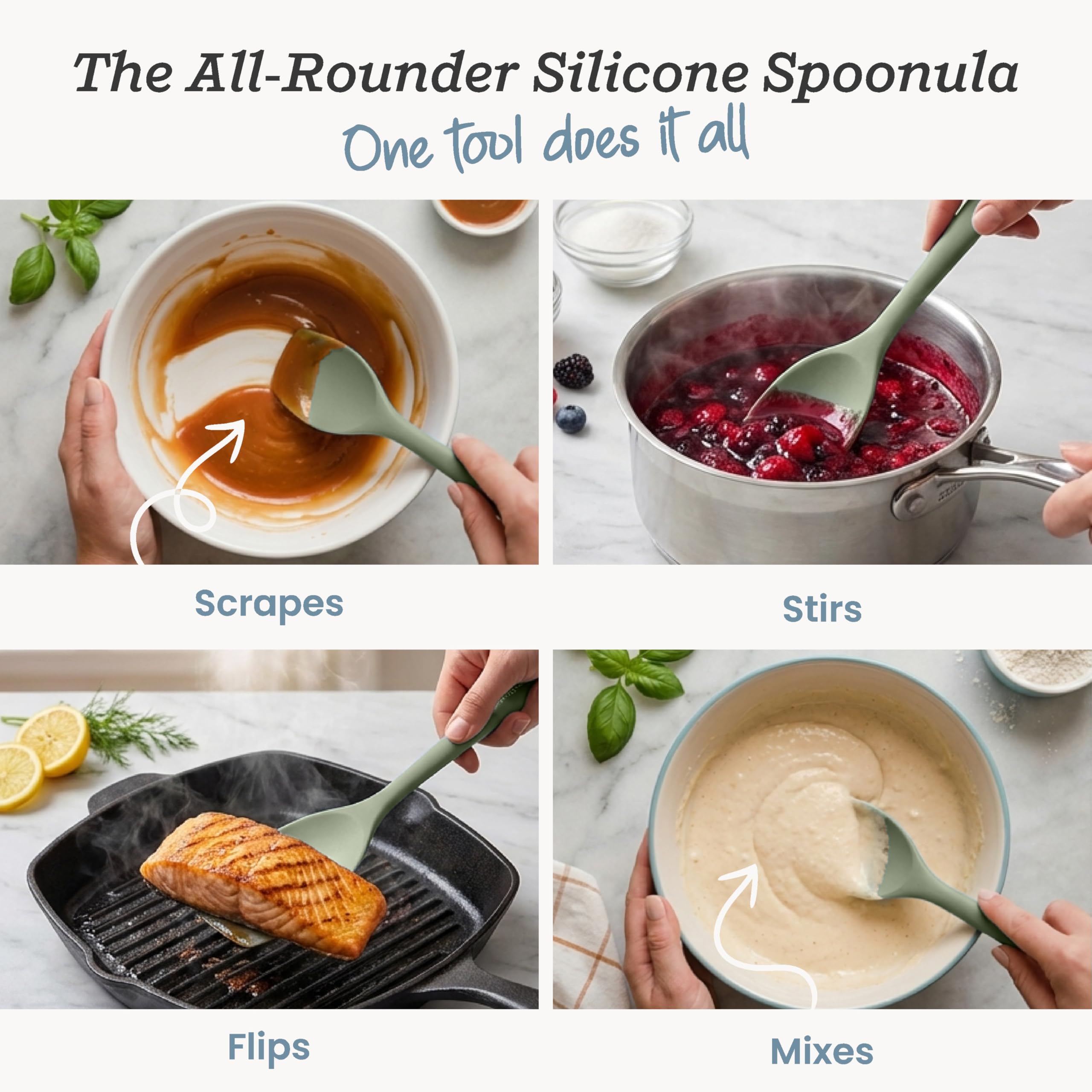 Starpack 'The All Rounder' Spatule en silicone de qualité supérieure – Spatule en silicone résistante à la chaleur jusqu'à 315,6 °C – Meilleures cuillères en silicone – Spatule en caoutchouc – Spatule