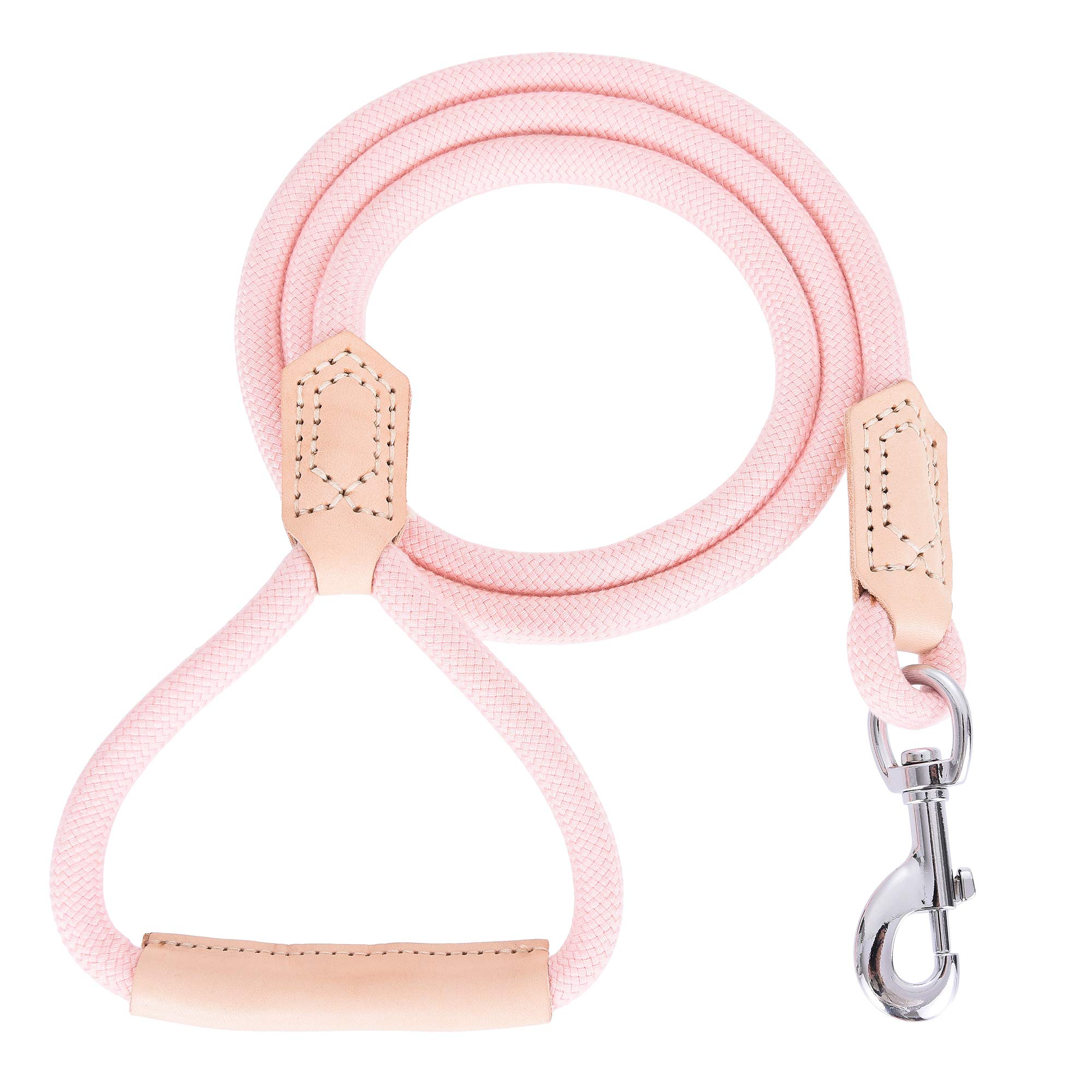 Mile High Life | Premium Leather Dog Leash | Strong Rope Leash | Leather Handle | Zinc Alloy Strong Clasp | Small Medium Large Dogs | 4/5/6 Feet(Pink, 72 Inch (Pack of 1))