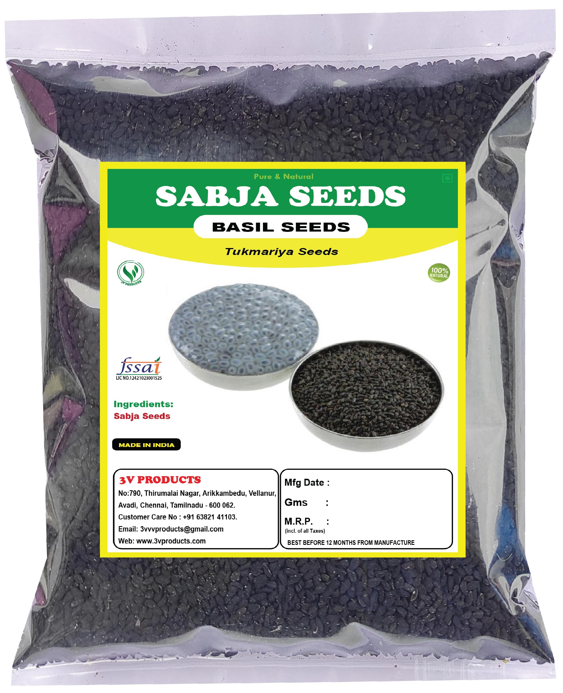 3V PRODUCTS Sabja Seeds 100gm | Tukmariya seeds | Basil Seeds for Eating | Reduce Body Heat | Weight loss (B08B4PNKVM) Amazon Price History, Amazon Price Tracker