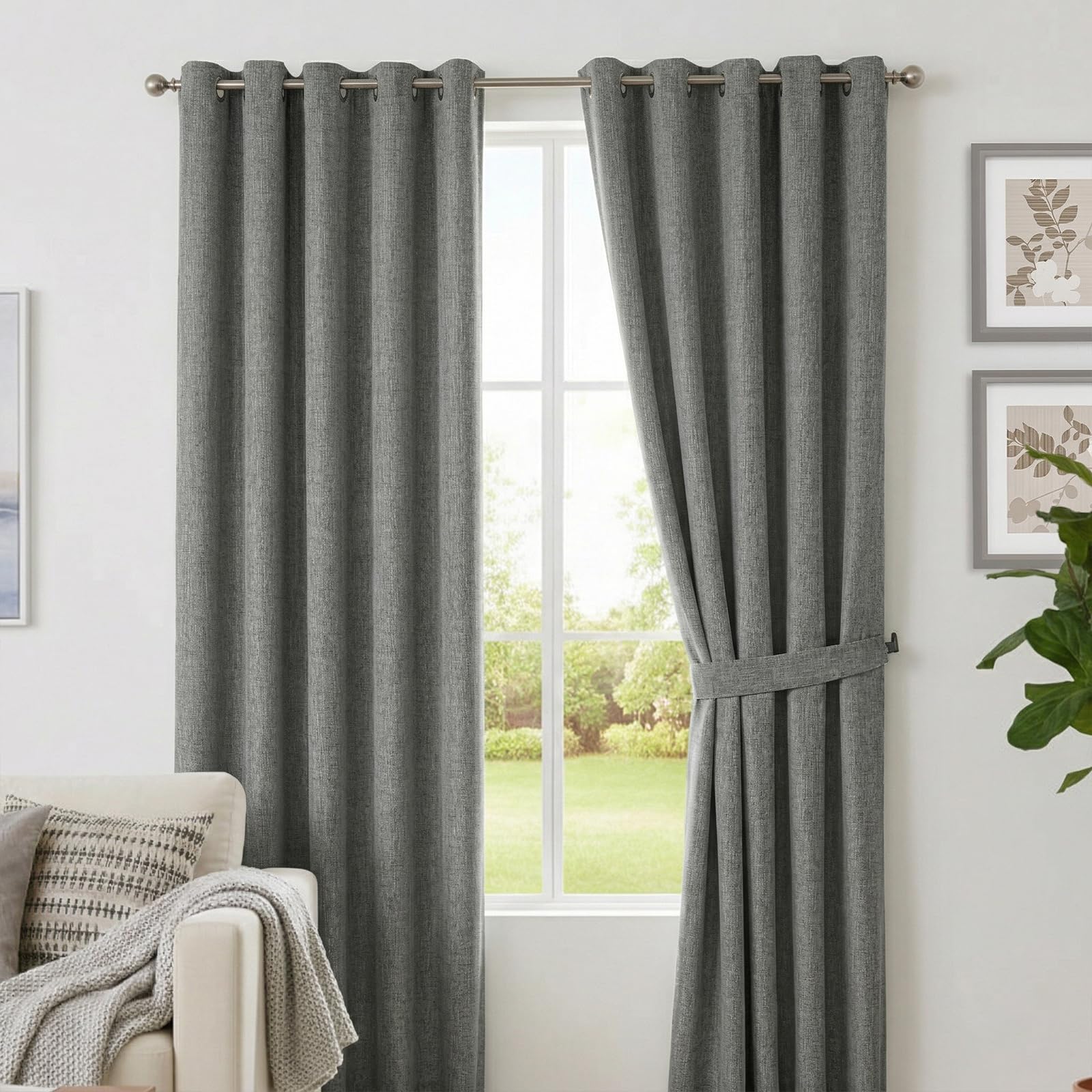 M&J Home Blackout Curtains Pewter 66x90 - Thermal Insulated Eyelet Curtains for Bedroom Living Room - Energy Saving - 1 Pair 2 Panels โ image 1