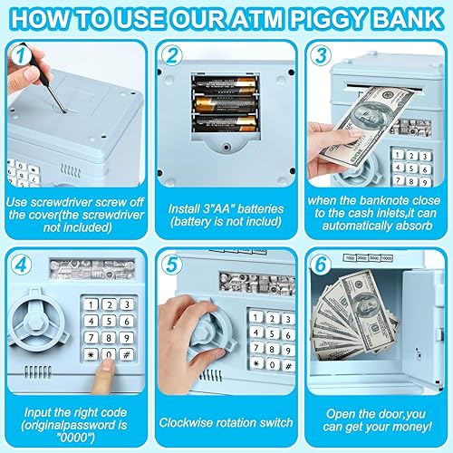 Miniatura 6 de Hucha electrónica de dibujos animados con contraseña de cajero automático para efectivo, moneda de desplazamiento automático, caja de ahorro de
