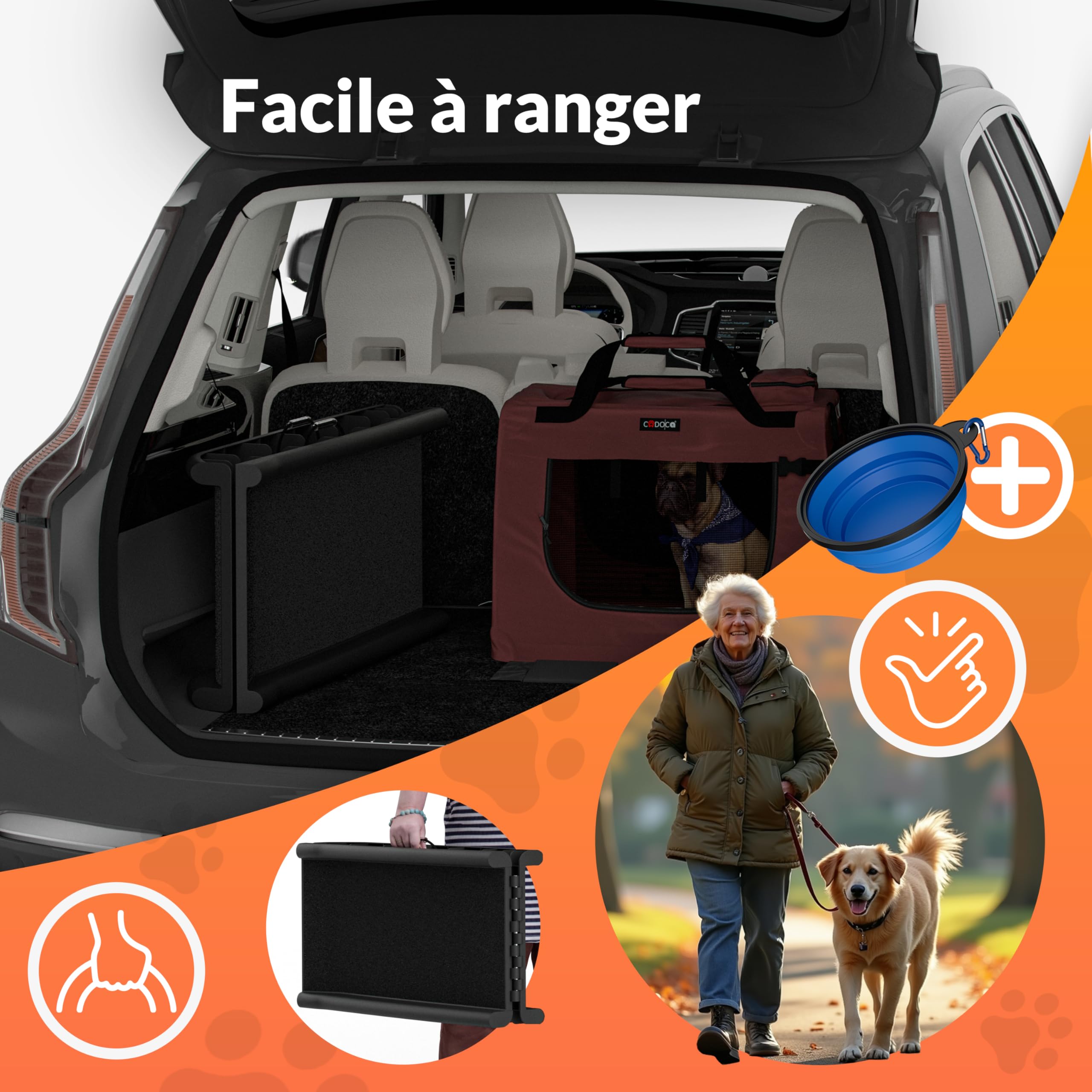 Rampe Pliable pour Chiens avec Réflecteurs Capacité de Charge 90kg Robuste CADOCA