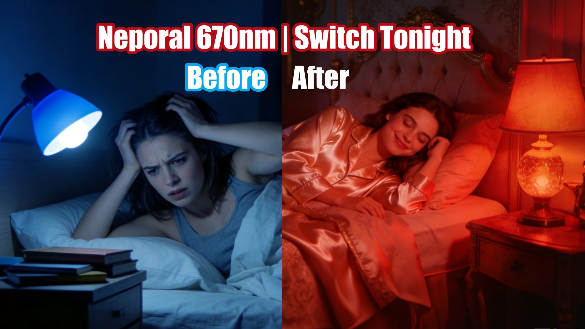 Image of Neporal 670nm Red Light Bulb for Sleep, 100% Blue Light Blocking Bulb for Melatonin Promote, A19 7W 50W Deep Red LED Light Bulb for Lamp, Sleep, Read, Baby Nursery, 2Pack (White When Off, Red When on)
