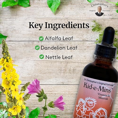 Miniatura 3 de Christopher's Original Formulas Kid-E-Mins Vitaminas y minerales, sabor natural a naranja, multivitamínico líquido para niños, 2 onzas