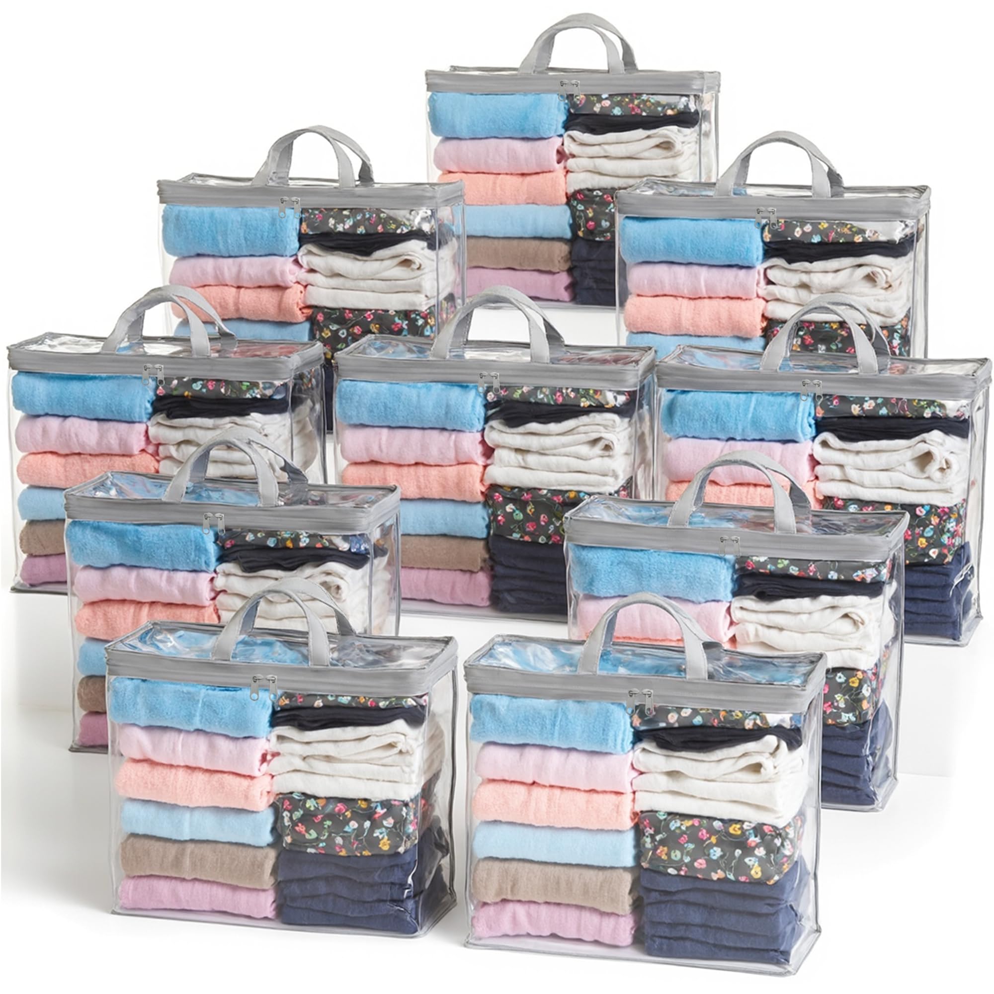 Clear Zippered Storage Bag Foldable Storage Bag, 22L Clear Storage Bags for Clothes, and Blanket Storage Bags for Bedding, CDs, Blankets, Comforters, Clothing & Toys (Grey, 10Pack) — image 1
