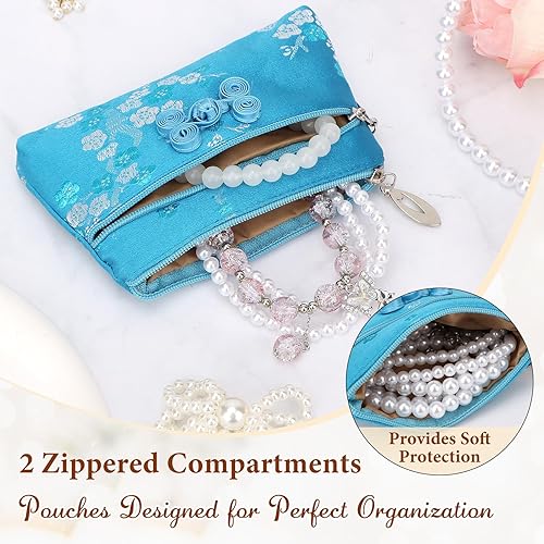 Miniatura 5 de kilofly - Juego de 4 bolsas de regalo de brocado de seda china con 2 cremalleras bolsa de regalo