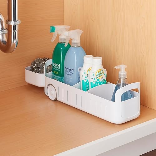 Miniatura 5 de YouCopia RollOut Caddy Organizador plegable de 5 pulgadas con ruedas para debajo del fregadero, color Blanco