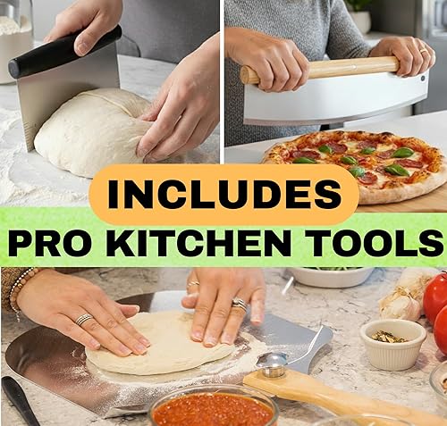 Miniatura 3 de Piedra redonda para pizza para horno de 16 pulgadas, piedra grande para pizza con asas, cáscara de pizza de metal, cortador de pizza y herramienta