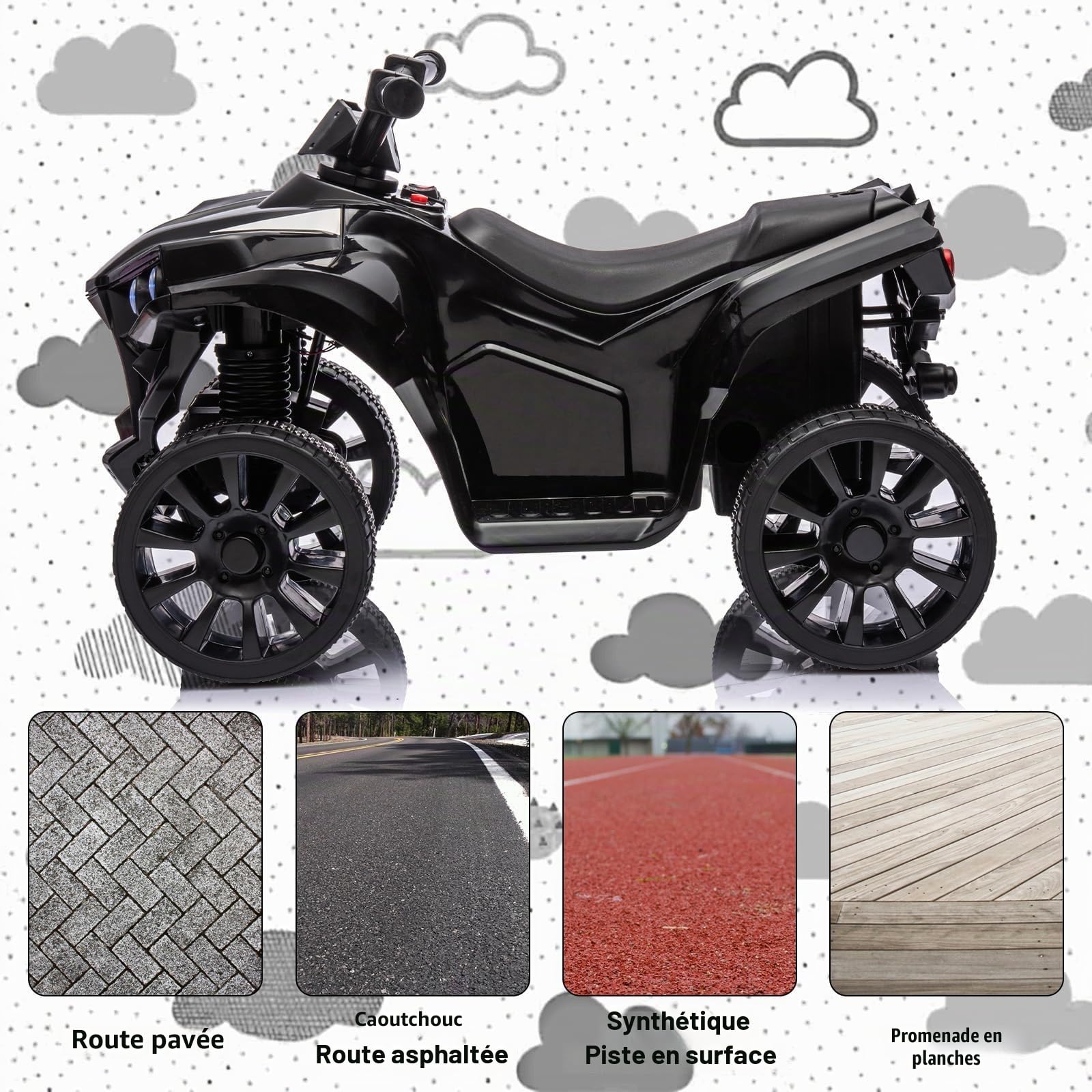Garvee Quad Électrique Enfant, Voiture Électrique pour Enfants avec LED Et Musique,1.5-3 km/h, Klaxon, ATV pour Enfants 3+