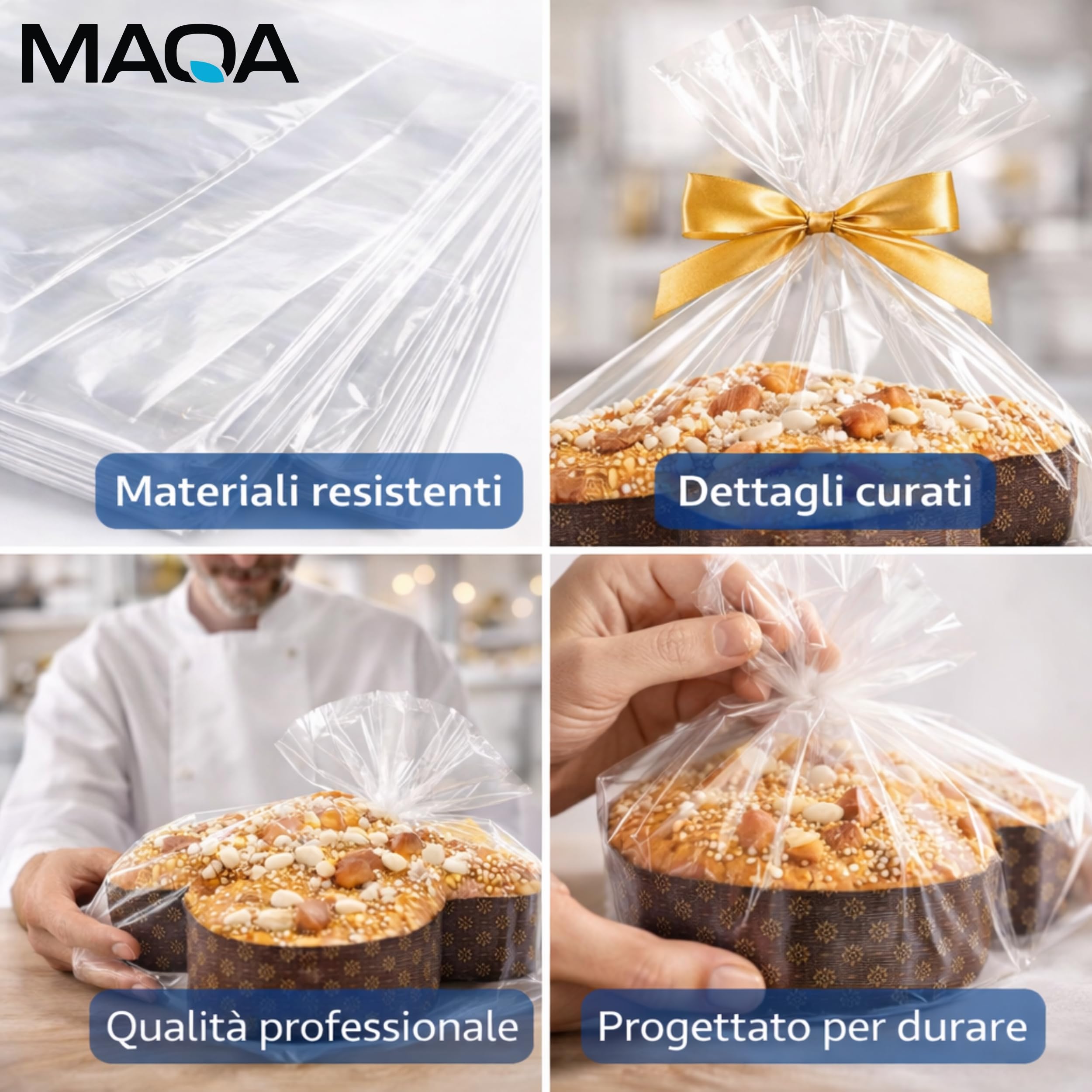 50 Buste Trasparenti Per Confezioni Alimentari in Polipropilene PP, IDEALE PER: Colomba, Panettone e Pandoro, Idonee al Contatto Alimentare, Alta Trasparenza, (50 Buste Porta Colombe, 35 x 43 cm)
