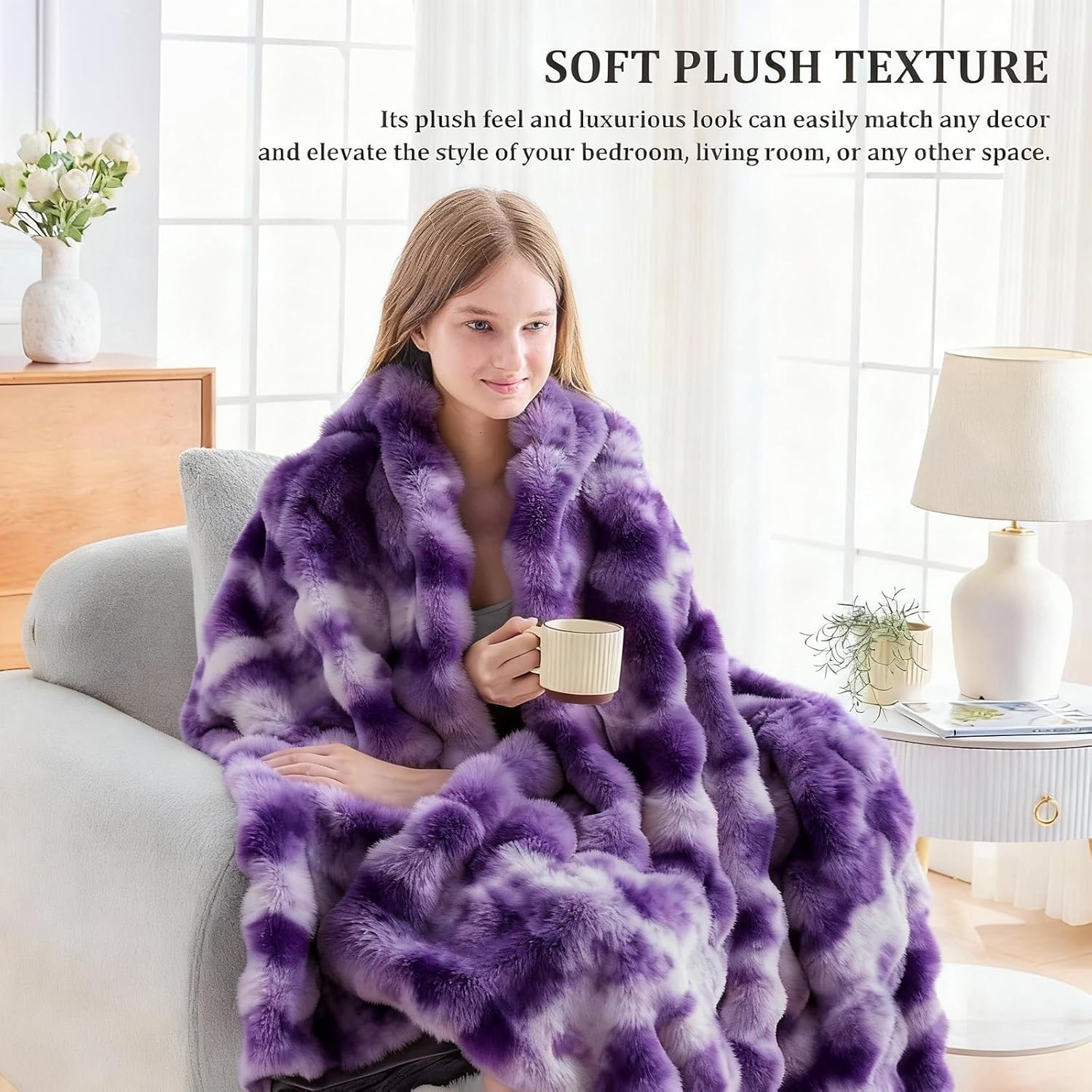 Faux Fur Throw Blanket for Couch, 1000 GSM Cozy Fuzzy Fluffy Soft Plush Thick Bubble Sherpa Blanket for Sofa Bedroom Living Room, Mothers Day Birthday Gifts for Women Home Decor - Image 2