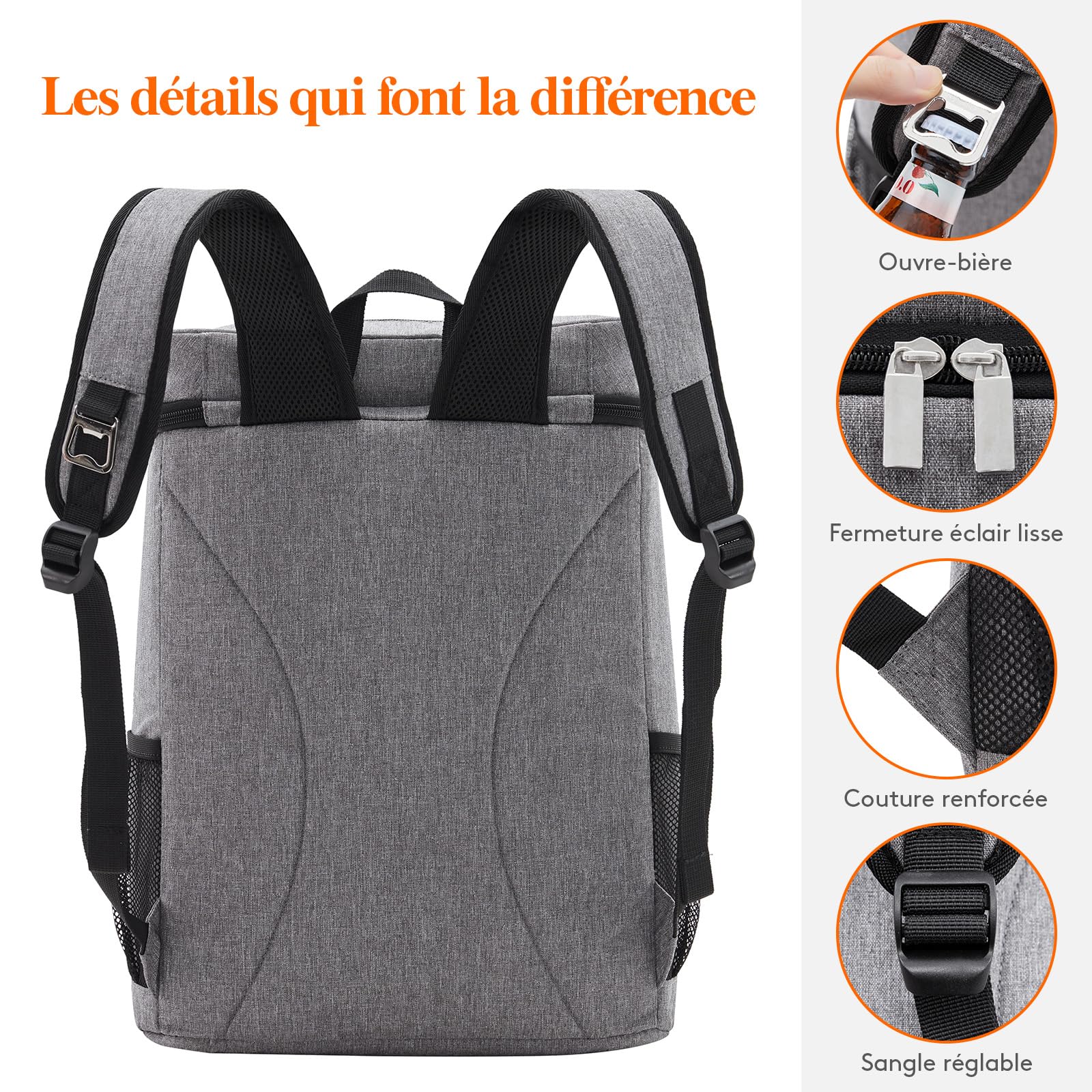 Lifewit Sac à Dos Isotherme, Glaciere Imperméable pour Déjeuner, Léger et étanche pour Homme et Femme, Glacière Souple pour Travail, Pique-niques, Plage, Camping, Voyage, 30L, Gris