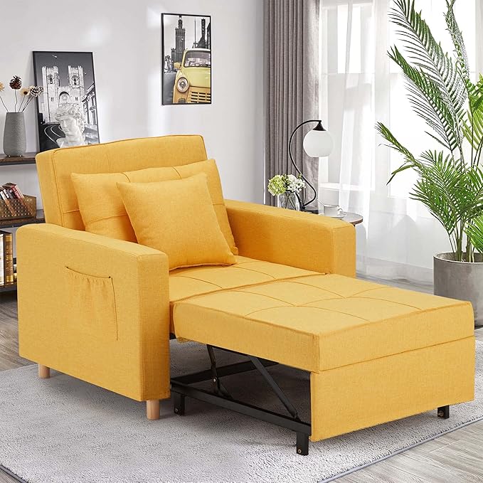 YODOLLA Futon Chair Bed, 3in1 Convertible Chair Sleeper