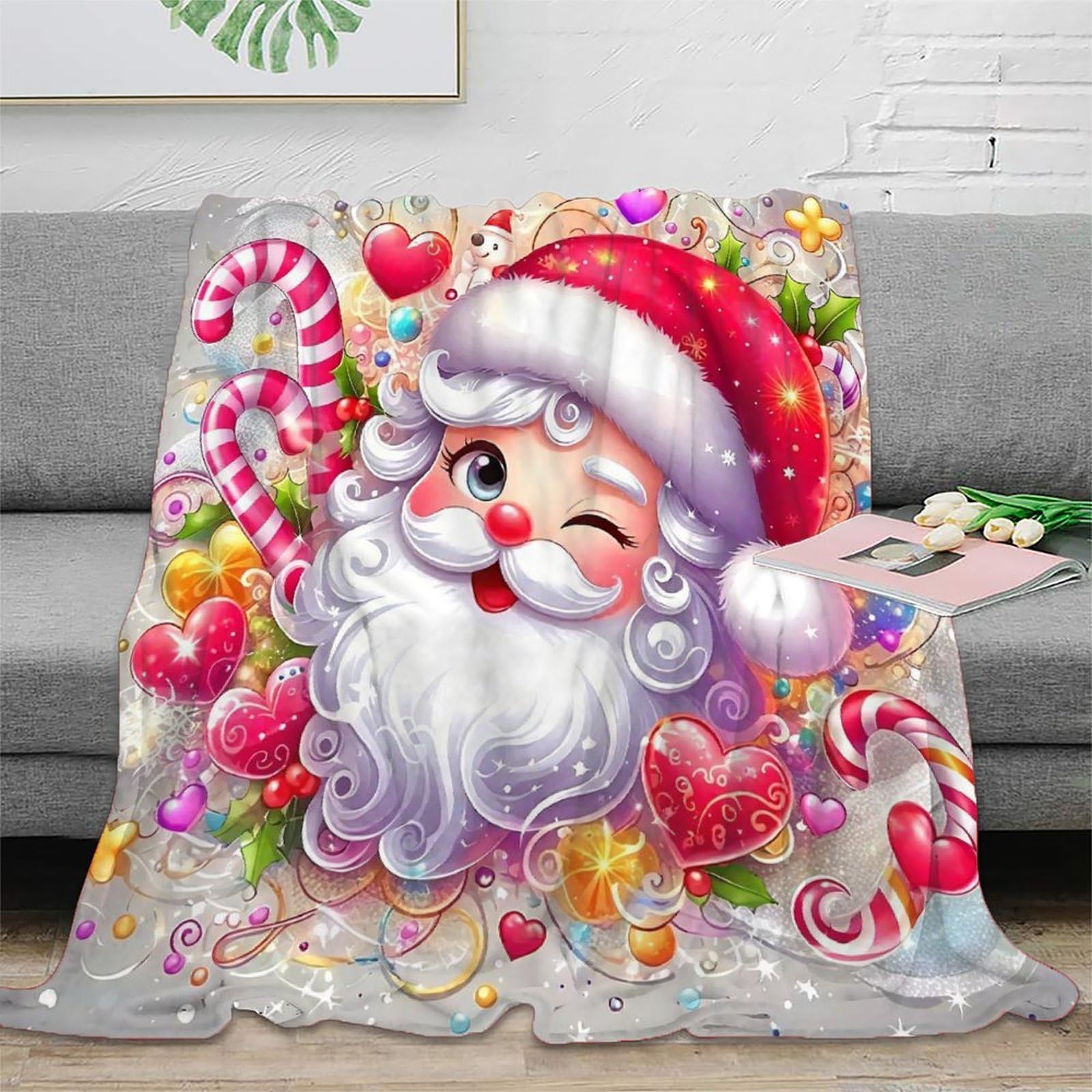 Couverture imprimée 3D Père Noël plaid cadeau de Noël pour lit
