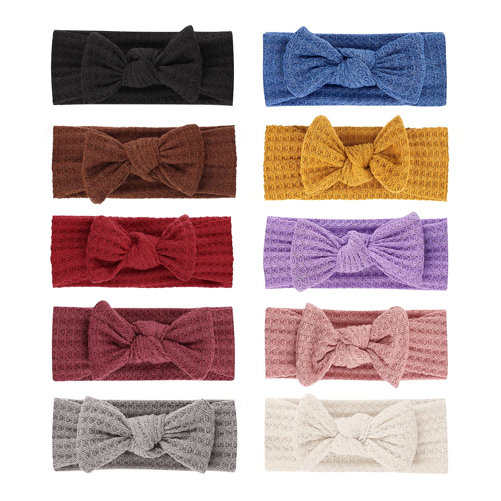 Dreshow Women's 10 Pack Bow Waffle Weave 10 Pack Baby Headbands For Girls Newborn Baby Nylon Headbands With Bows Hair Accessories