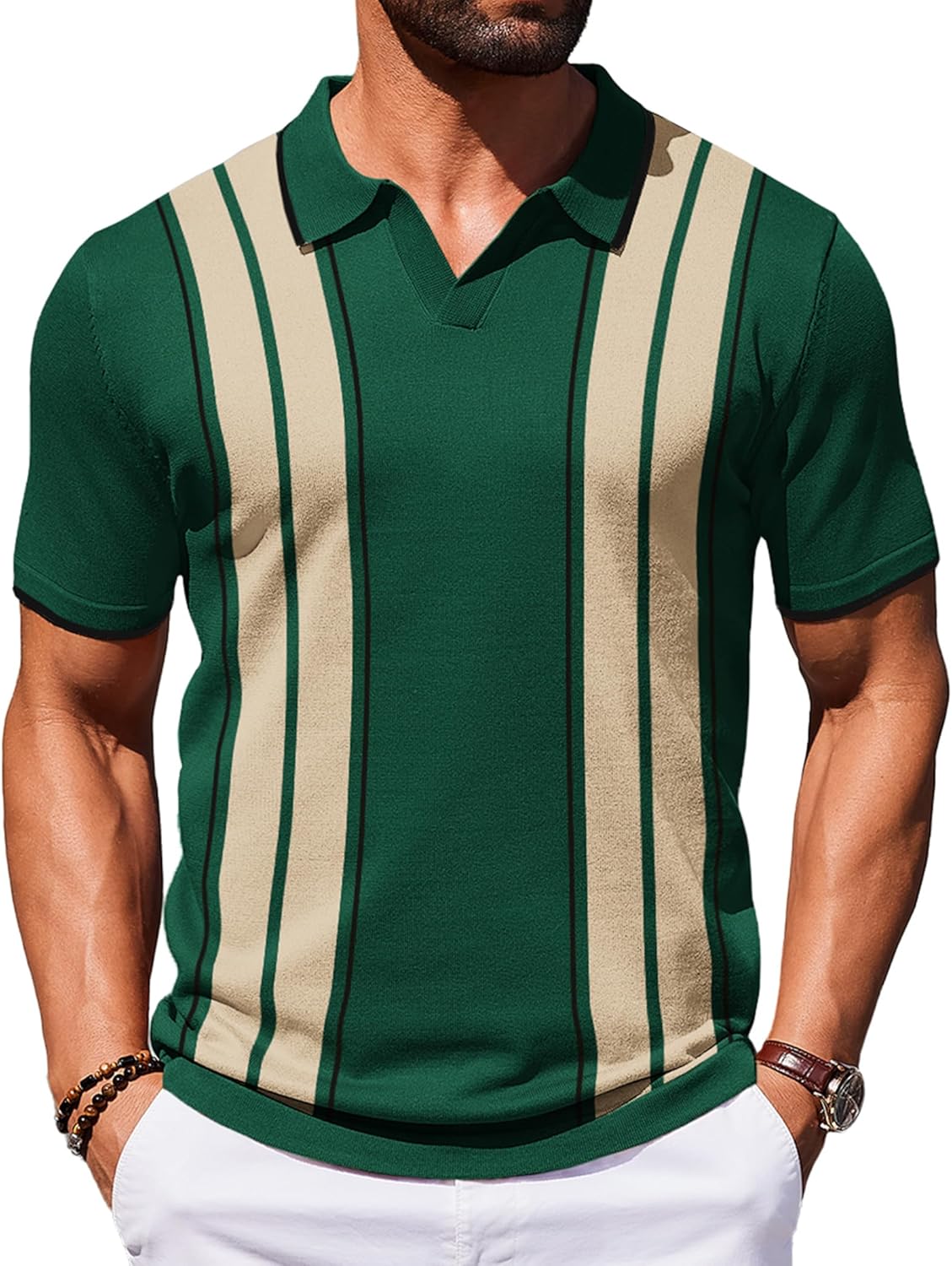 COOFANDY Mens Polo Shirts Short Sleeve Casual Knit Polo Shirt Vintage Golf T Shirts Old Money Tops