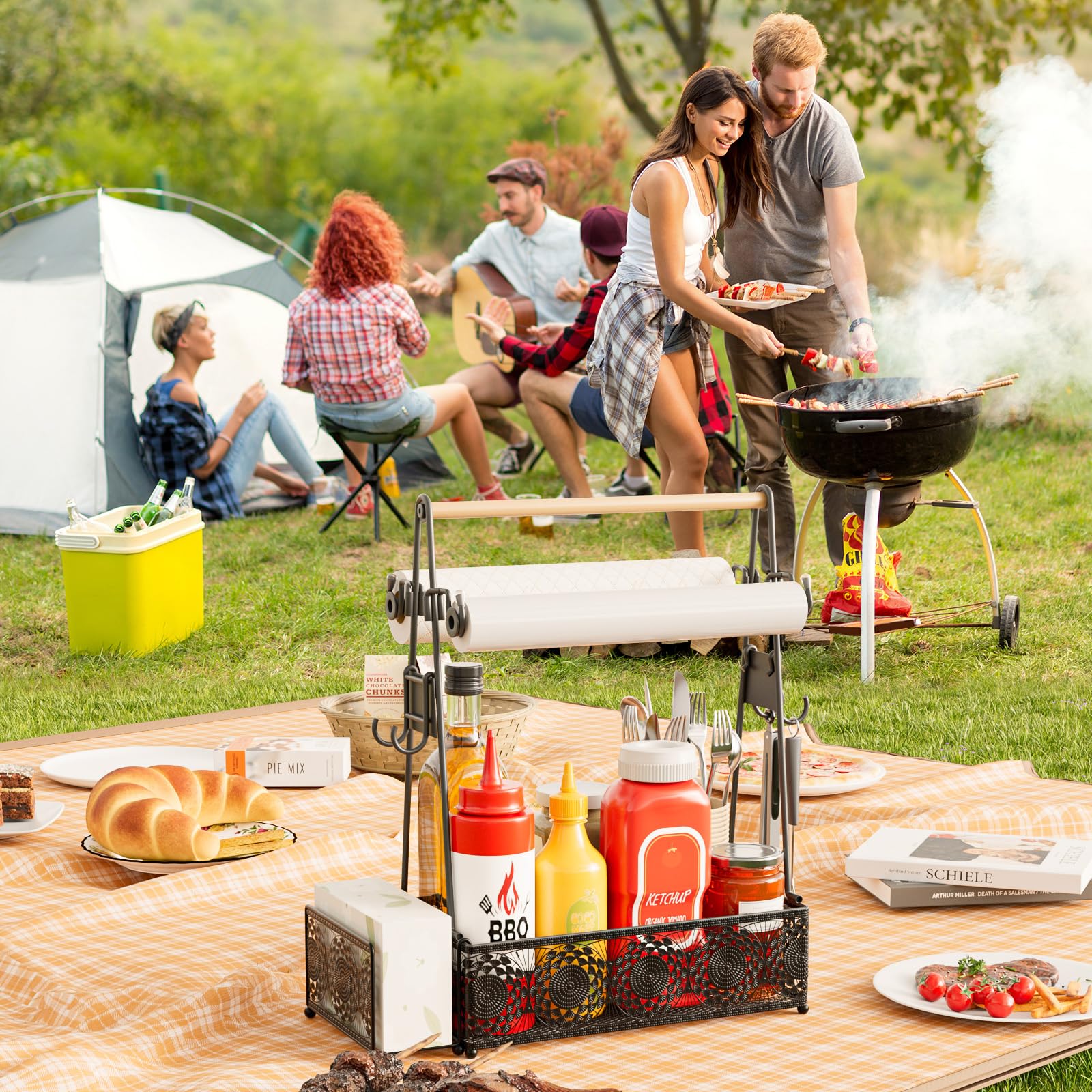 EKNITEY Campingutensilien-Grillhalter: Grill-Gewürz-Grill-Organizer mit Griff – Caddy Aufbewahrung für Reisen, Picknick