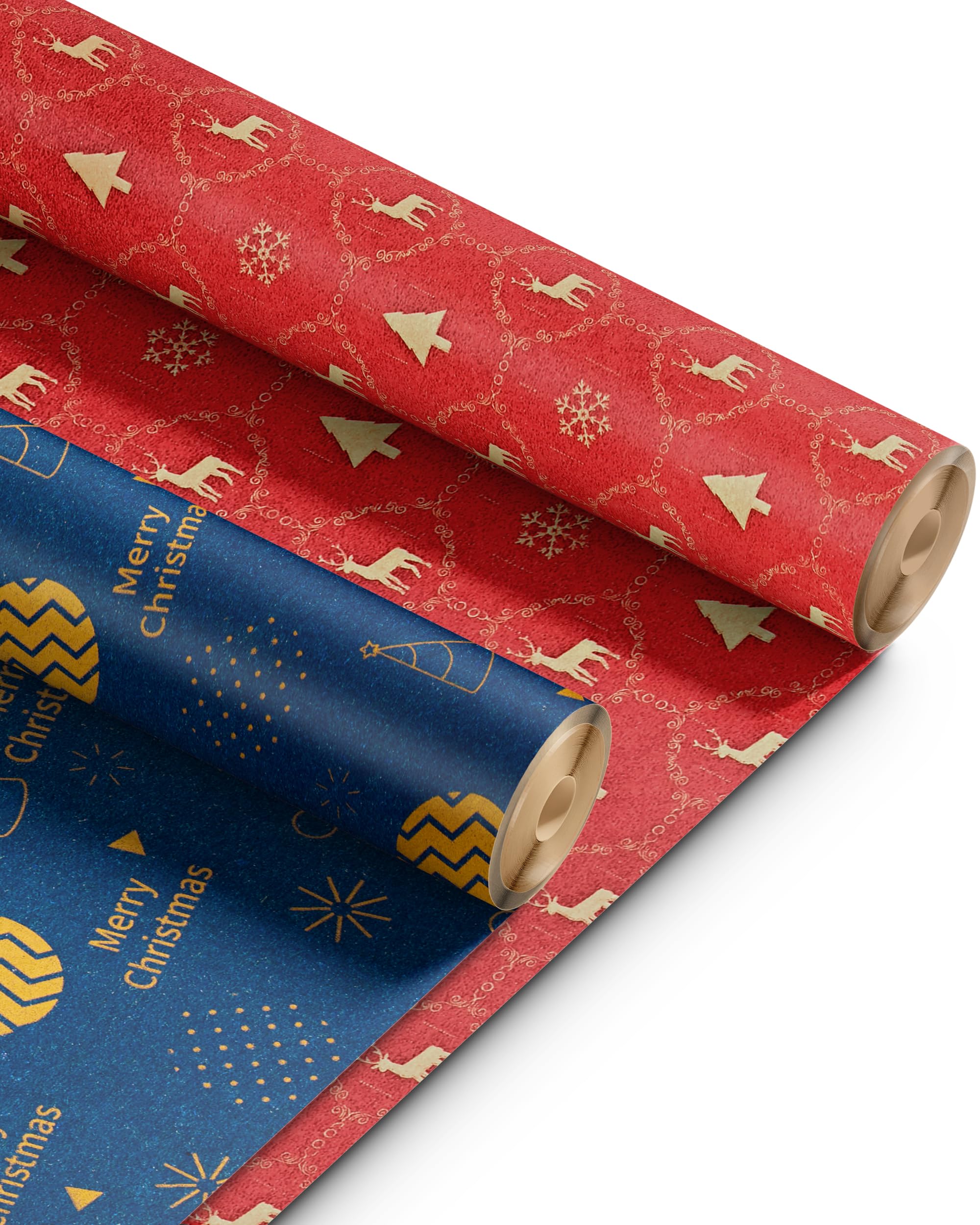 Kraft & Co 2 Pack Christmas Wrapping Paper Rolls – 50cm, Classic | Recyclable Festive Kraft Design, for Christmas, Birthdays, Weddings, Gifts & Arts And Crafts