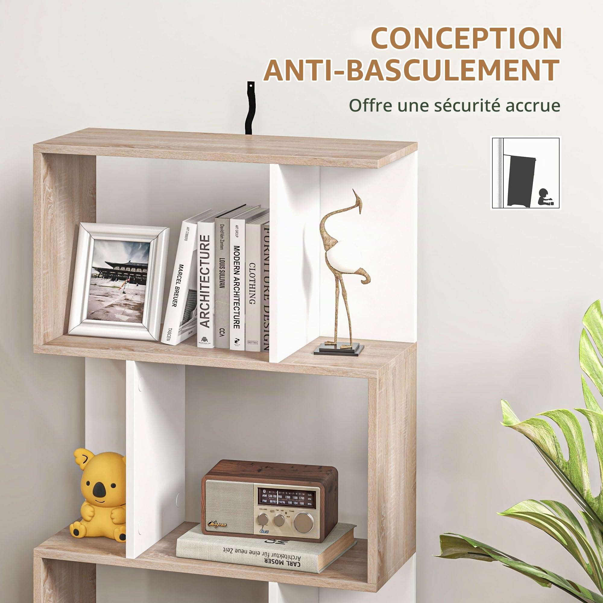 HOMCOM Bibliothèque Design Moderne 3 Niveaux 60x24x111,4 cm