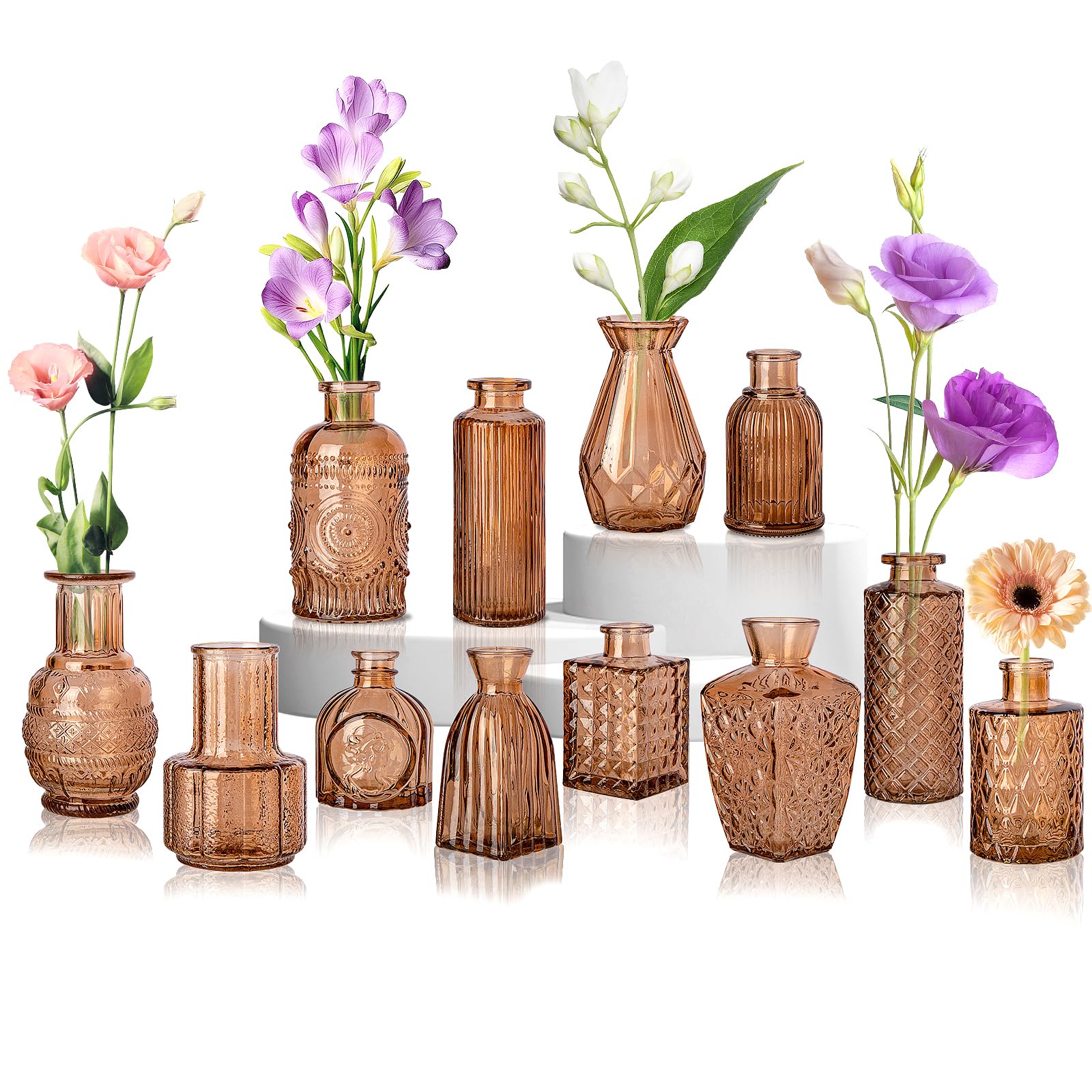 INFTYLE Gold Amber Glass Bud Vase Set of 12