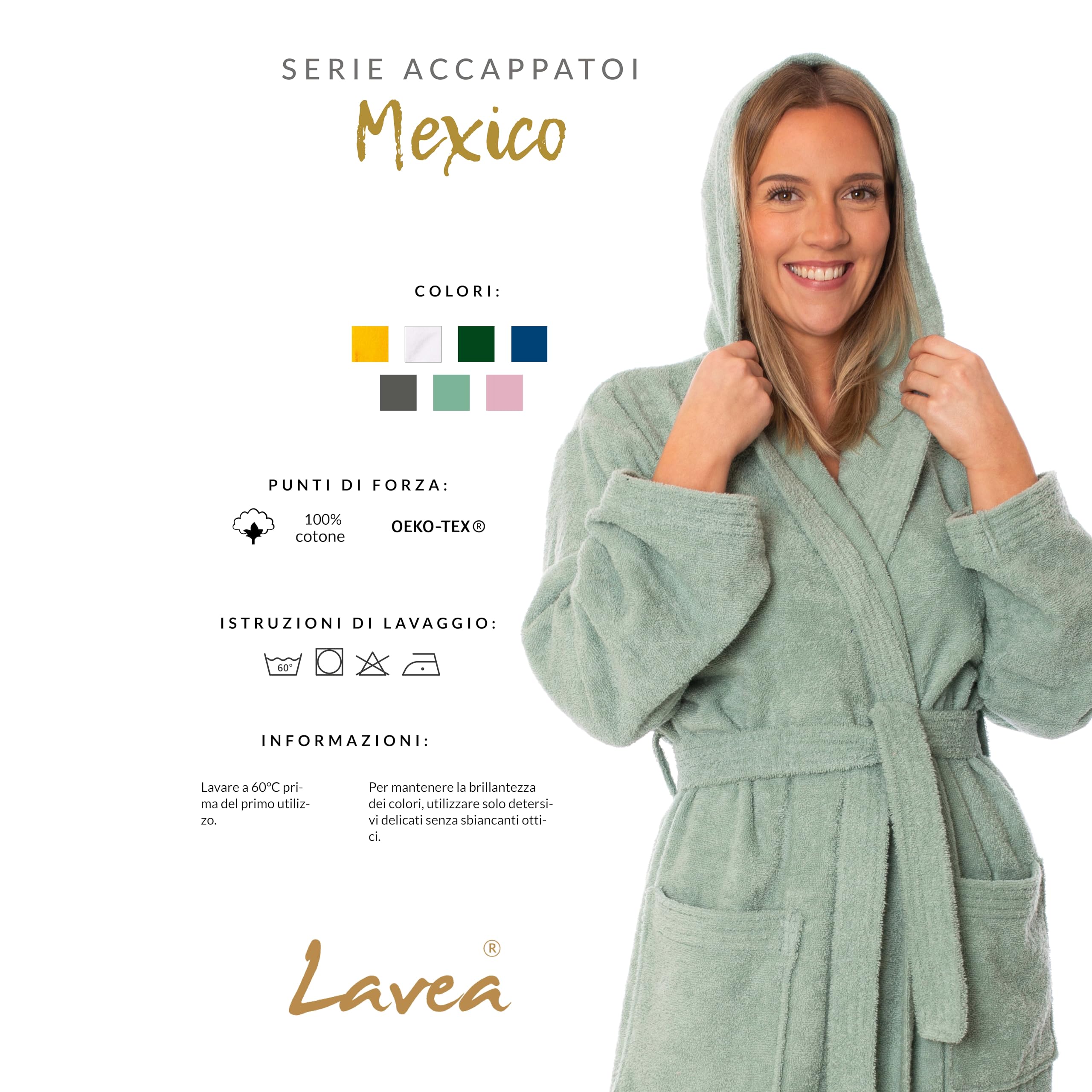 Lavea® Accappatoio Uomo & Donna in 100% Cotone – Morbido accappatoio in spugna con cappuccio, Design Unisex, Ideale per Sauna & Casa