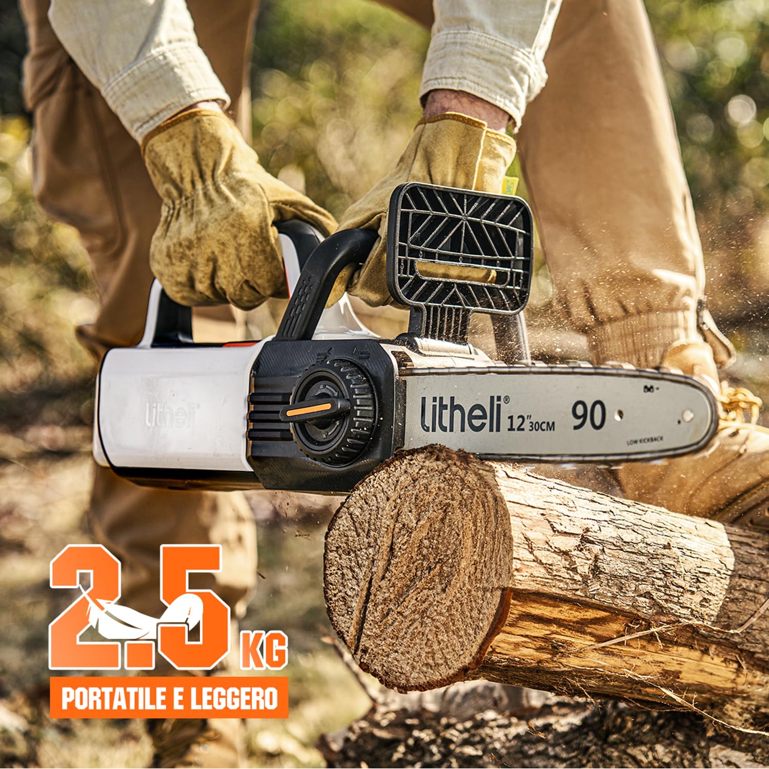Litheli Motosega a Batteria per Potatura, Motosega Elettrica a Batteria Brushless da 30cm, Lubrificazione Automatica, Sicurezza Design per il Taglio Del Legno e Giardini