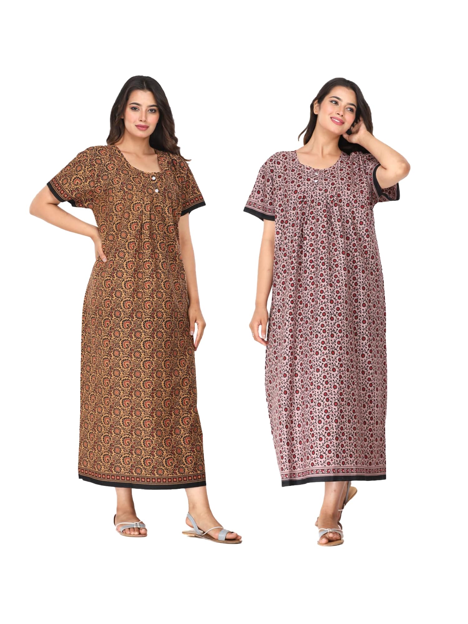 monique Brand Women's Cotton Printed Nighty Night Gown Maxi Free Size (Pack of 2)-picture-28